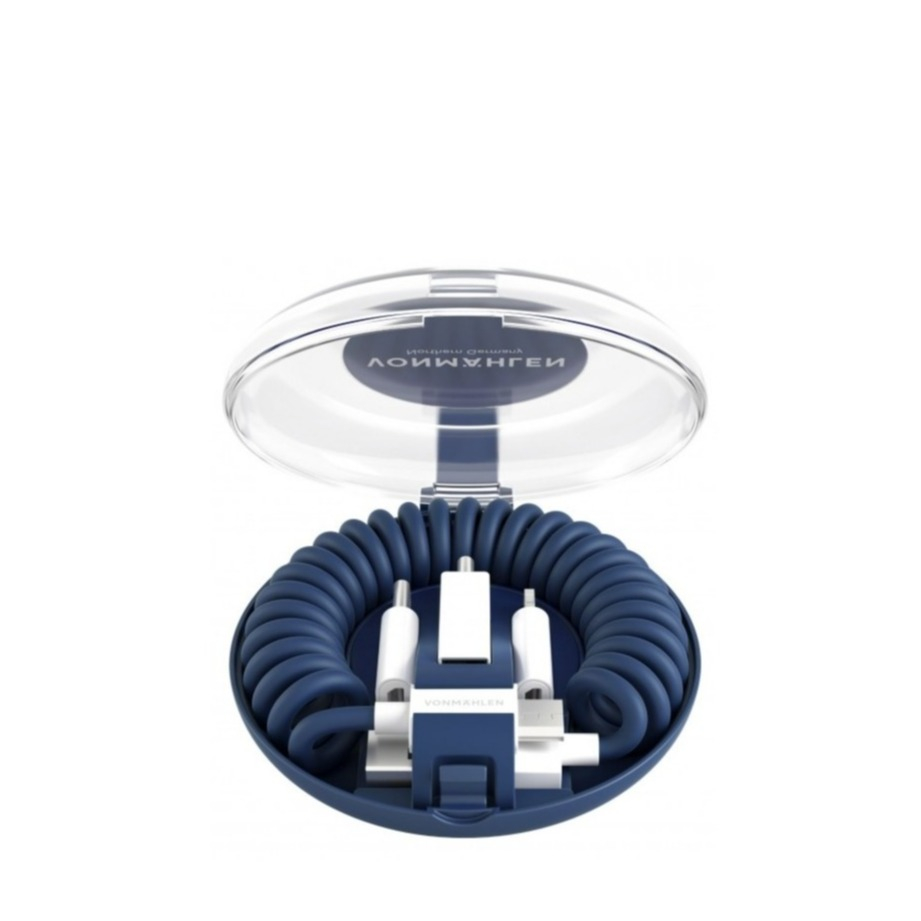 Image of Vonmählen - Allroundo® (50cm) 6in1 Micro USB / USB A Ladekabel Spiralkabel Dual USB C / Apple Lightning (AMA00003) - Dunkelblau bei Apfelkiste.ch