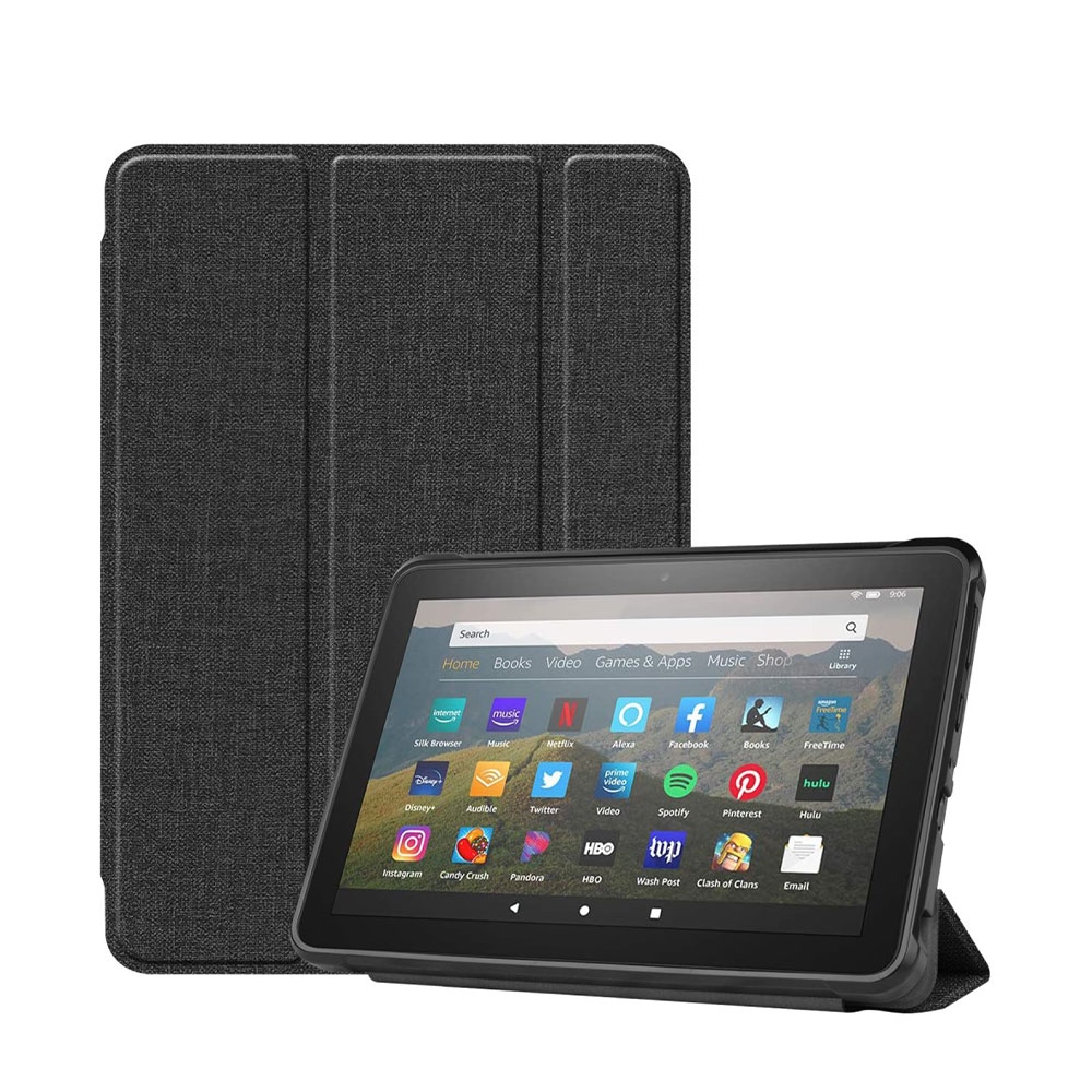 Image of Amazon Fire HD 8 / HD 8 Plus (2020) Leder Tasche Smart Case Hülle im Jeans Look - Schwarz bei Apfelkiste.ch