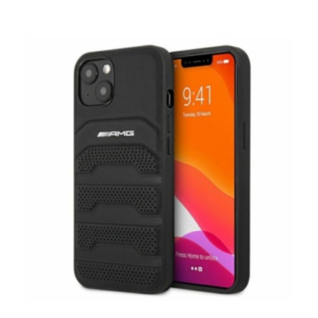Image of AMG Mercedes Benz - iPhone 13 Echtleder Hardcase Hülle Debossed (AMHCP13MGSEBK) - Schwarz bei Apfelkiste.ch