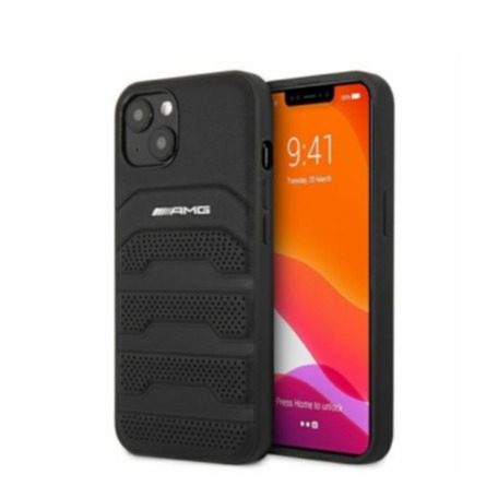 Image of AMG Mercedes Benz - iPhone 13 Mini Echtleder Hardcase Hülle Debossed (AMHCP13SGSEBK) - Schwarz bei Apfelkiste.ch