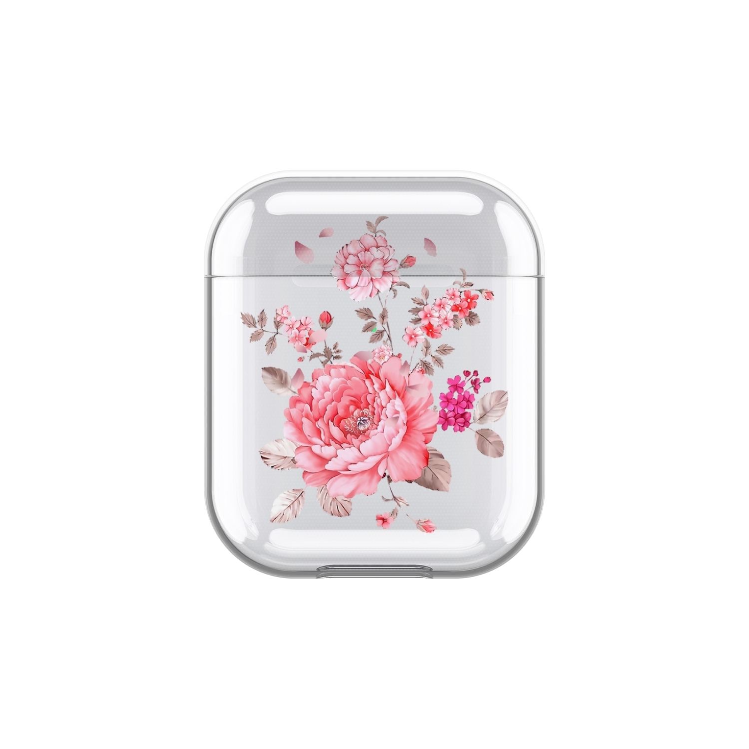 Image of Apfelkiste - AirPods (1. & 2. Generation) Gummi Schutzhülle Rosa Blumen - Transparent bei Apfelkiste.ch