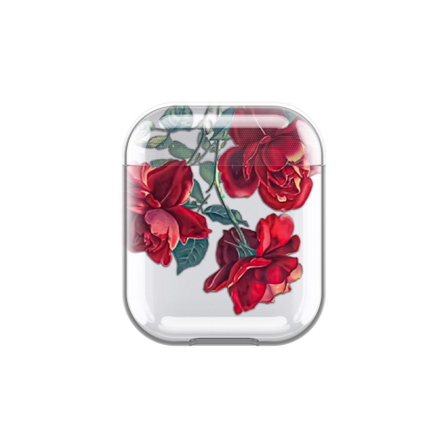 Image of Apfelkiste - AirPods (1. & 2. Generation) Gummi Schutzhülle Rote Rosen - Transparent bei Apfelkiste.ch