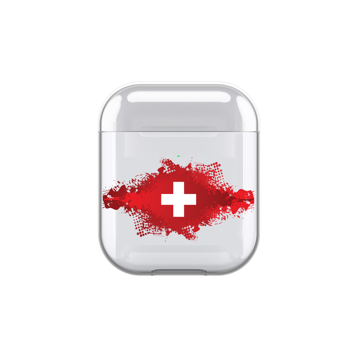 Image of Apfelkiste - AirPods (1. & 2. Generation) Gummi Schutzhülle Schweizer Kreuz Design 1 - Transparent / Rot bei Apfelkiste.ch