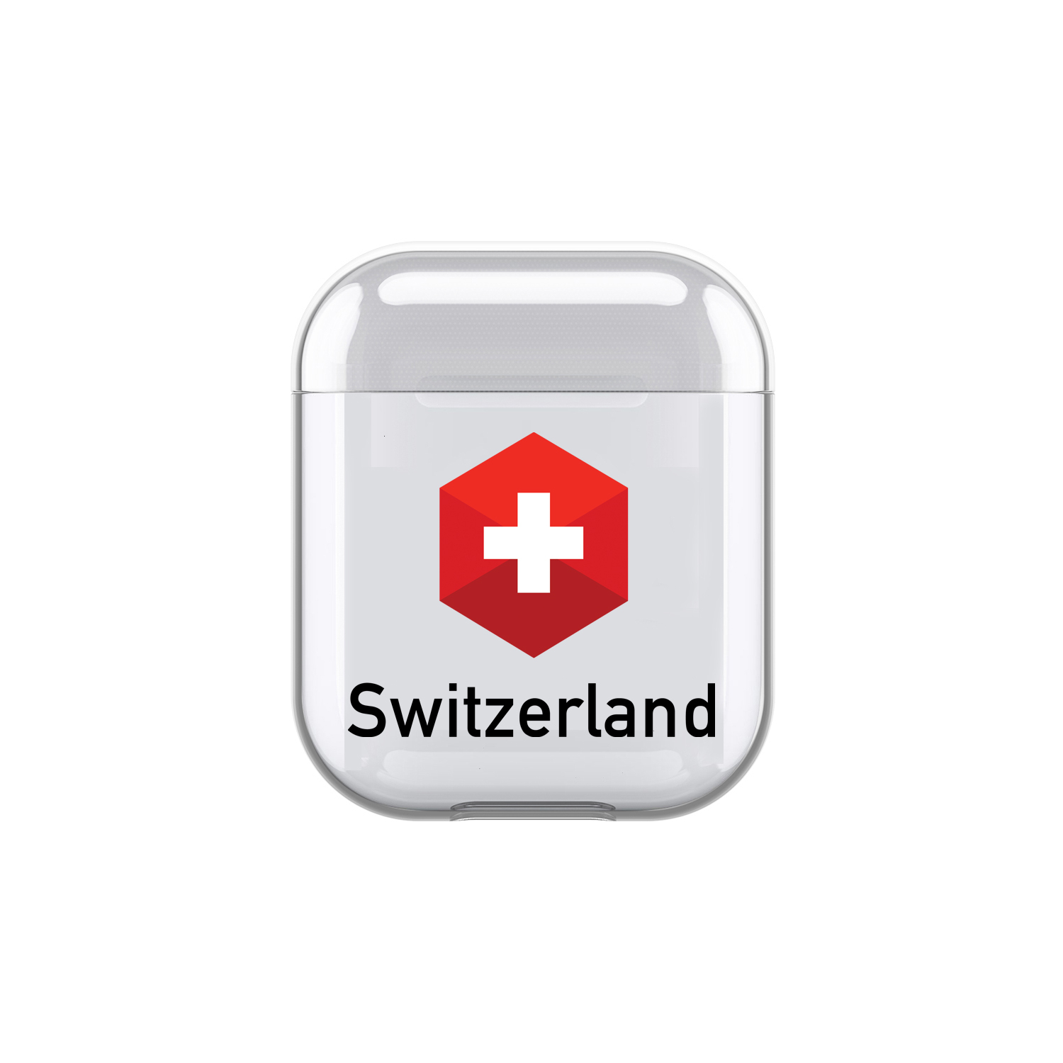 Image of Apfelkiste - AirPods (1. & 2. Generation) Gummi Schutzhülle Schweizer Kreuz Sechseck - Transparent / Rot bei Apfelkiste.ch