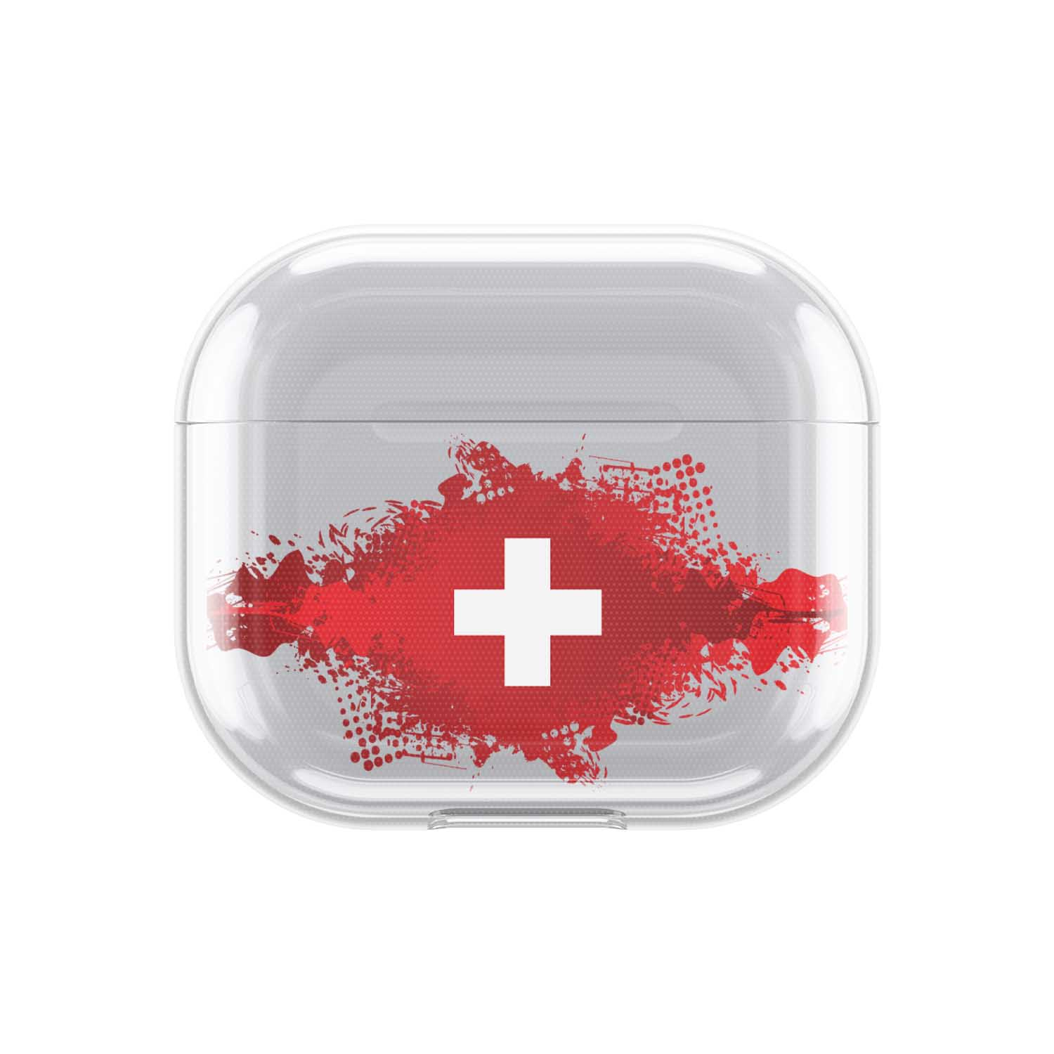 Image of Apfelkiste - AirPods Pro Gummi Schutzhülle Schweizer Kreuz Design 1 - Transparent / Rot bei Apfelkiste.ch