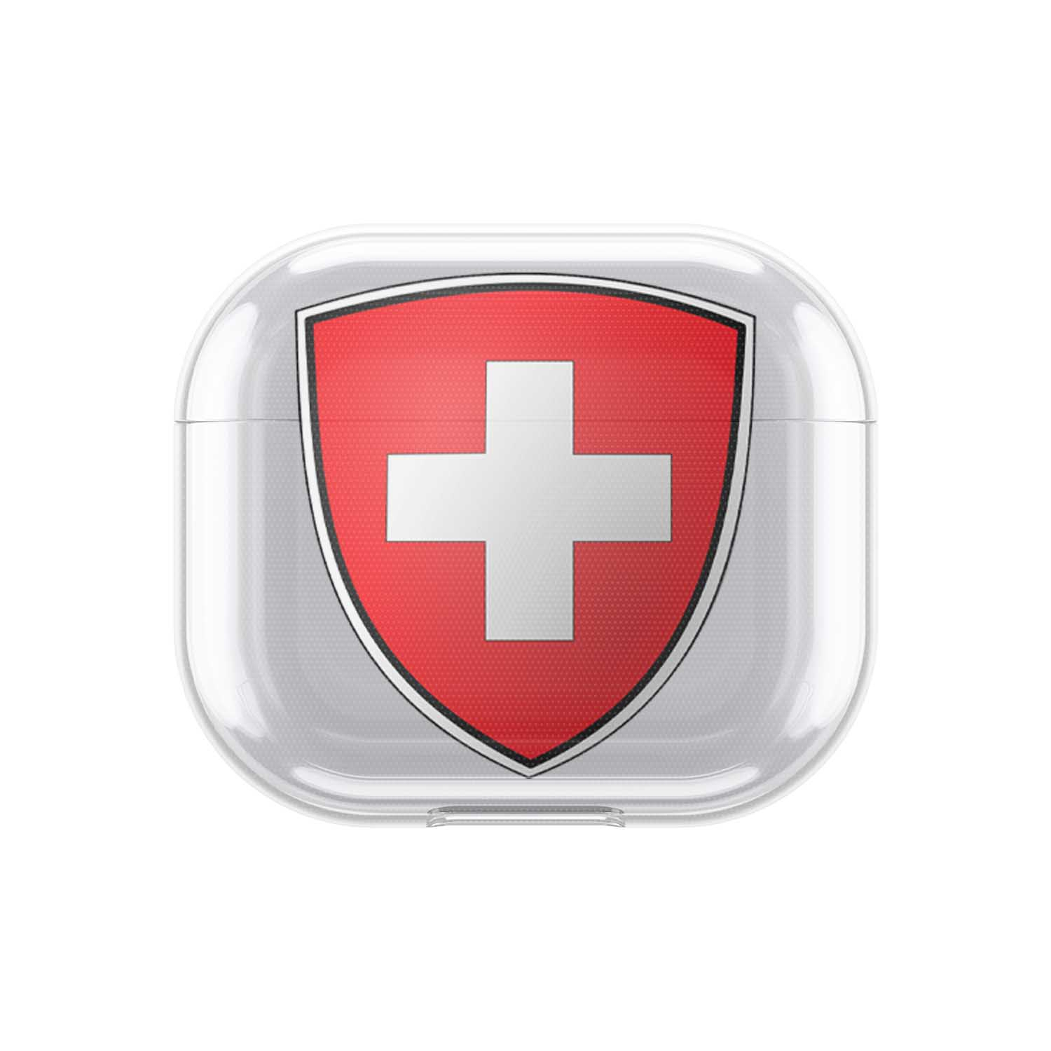 Image of Apfelkiste - AirPods Pro Gummi Schutzhülle Schweizer Kreuz Design 2 - Transparent / Rot bei Apfelkiste.ch