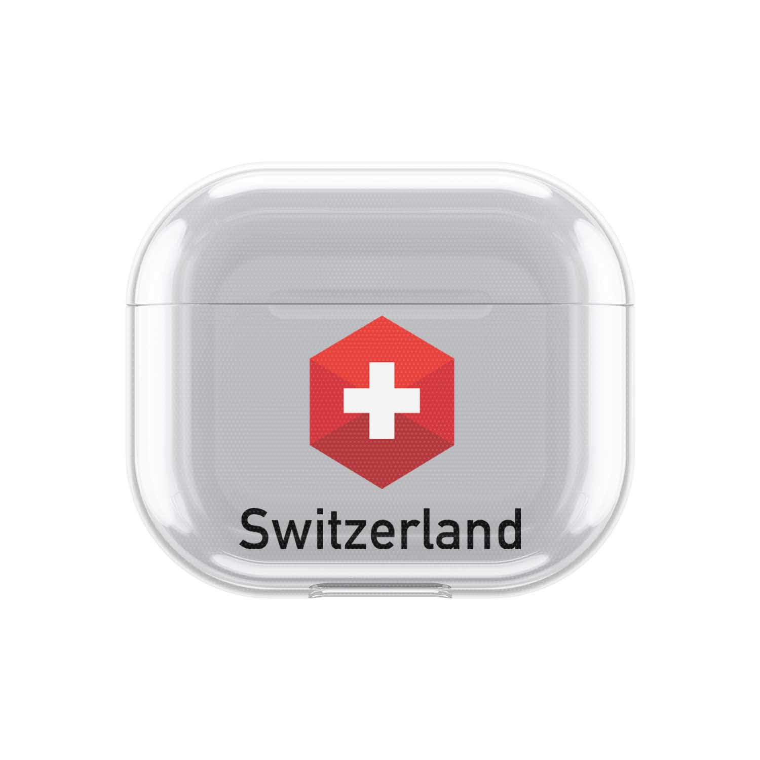 Image of Apfelkiste - AirPods Pro Gummi Schutzhülle Schweizer Kreuz Sechseck - Transparent / Rot bei Apfelkiste.ch