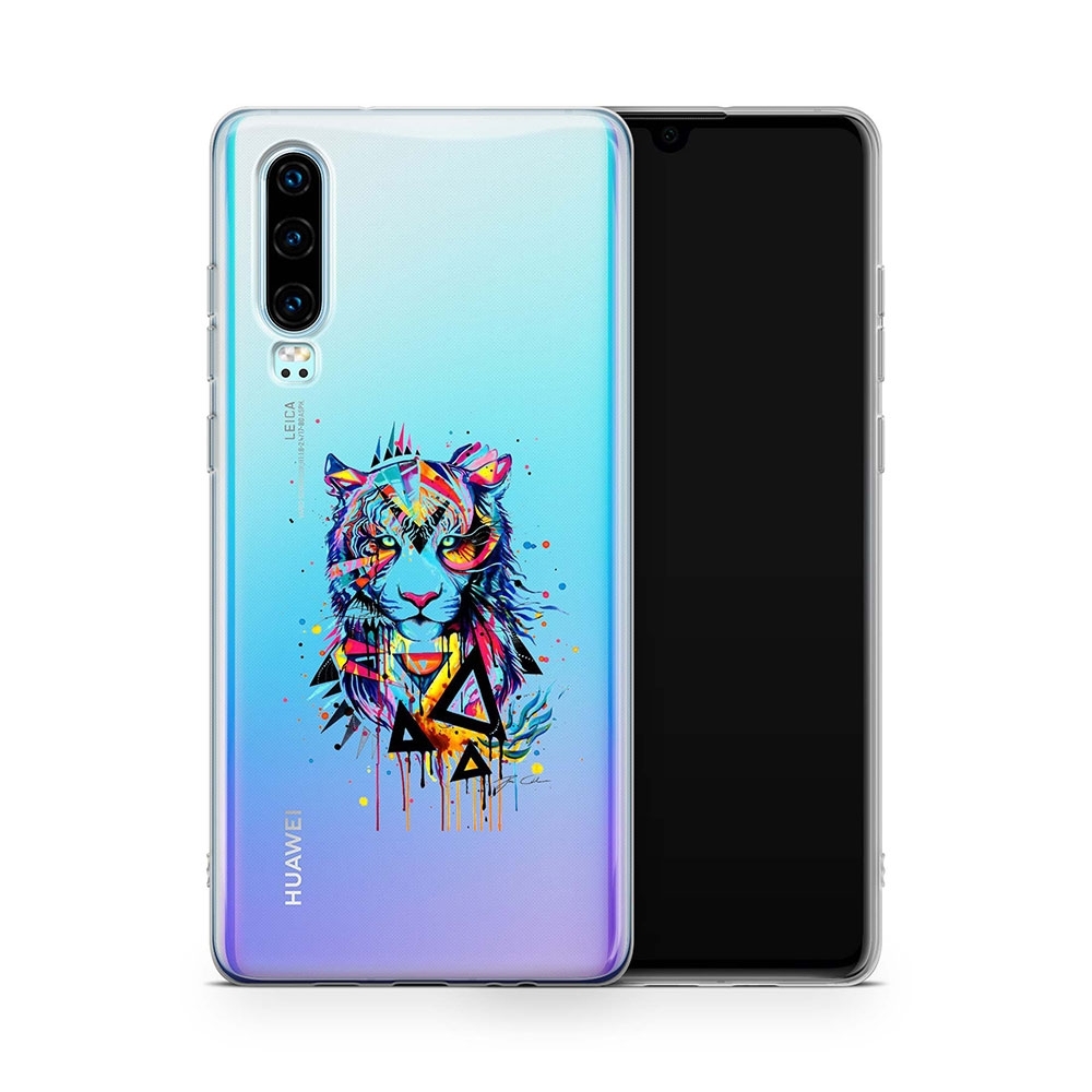Image of Apfelkiste - Huawei P30 Gummi Schutzhülle Colorful Tiger - Transparent bei Apfelkiste.ch