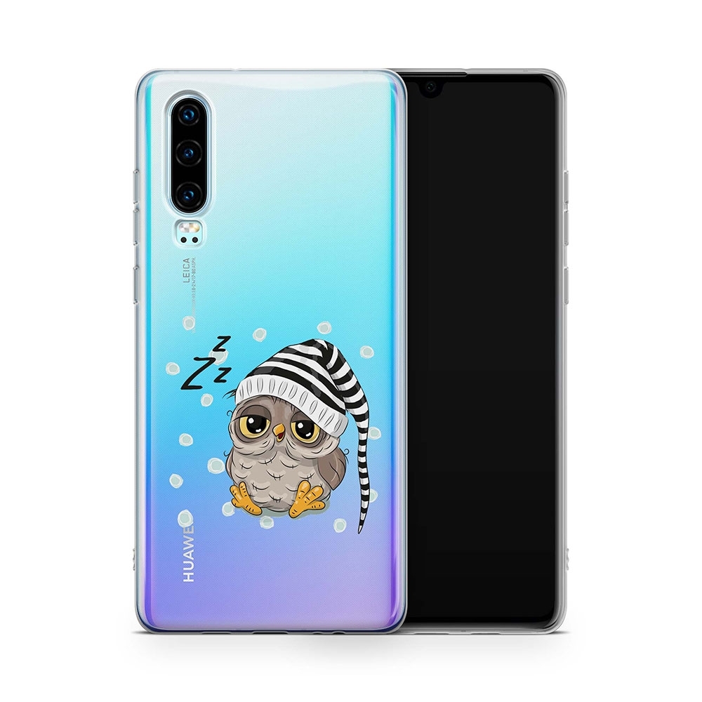 Image of Apfelkiste - Huawei P30 Gummi Schutzhülle Schlafmützen Eule - Transparent bei Apfelkiste.ch