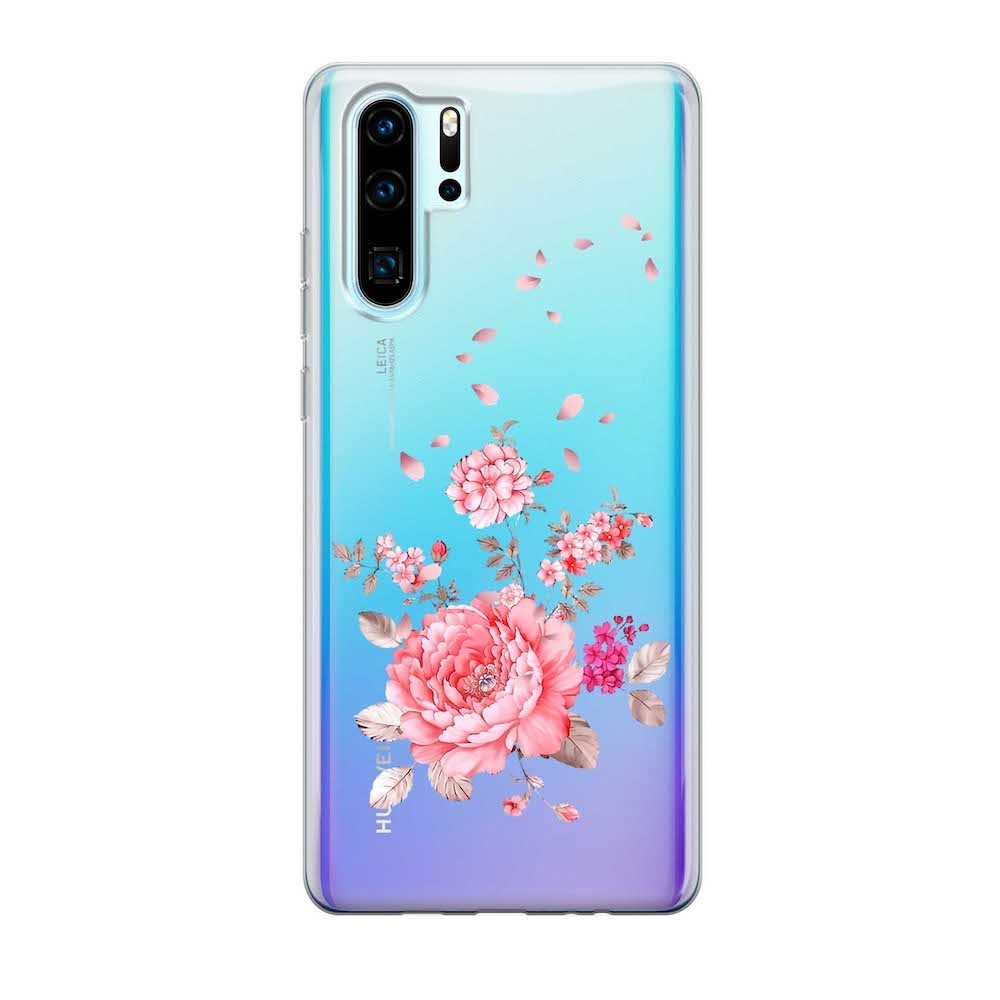 Image of Apfelkiste - Huawei P30 Pro New Edition / P30 Pro Gummi Schutzhülle Rosa Blumen - Transparent bei Apfelkiste.ch