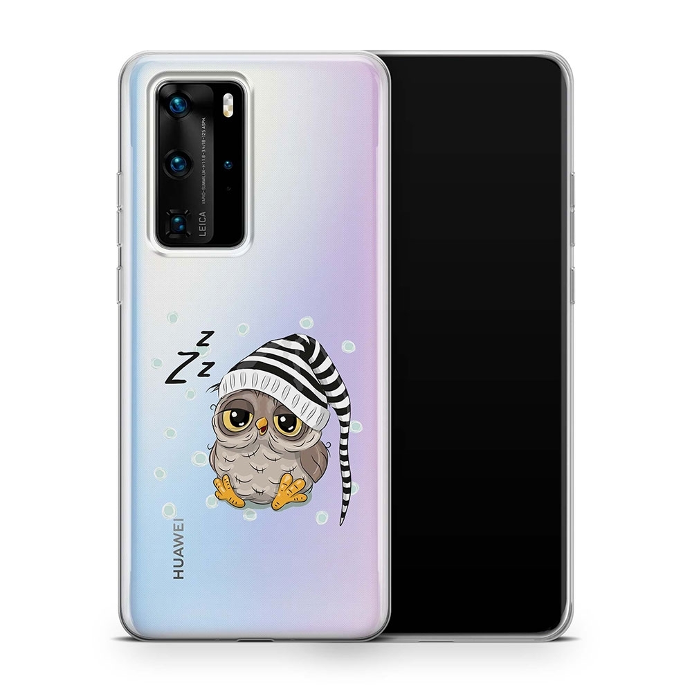 Huawei P40 Pro Gummi Schutzhülle Schlafmützen Eule - Transparent
