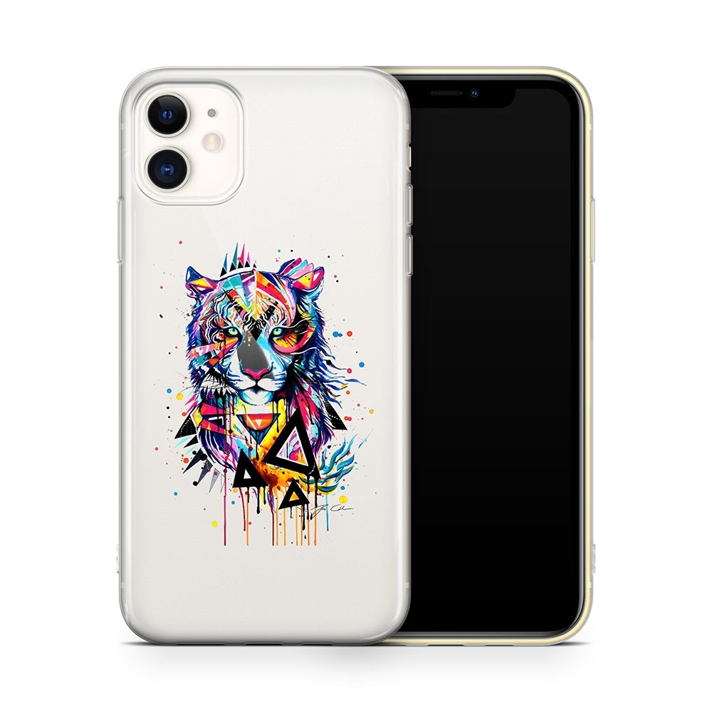 Image of Apfelkiste - iPhone 11 Gummi Schutzhülle Colorful Tiger - Transparent bei Apfelkiste.ch