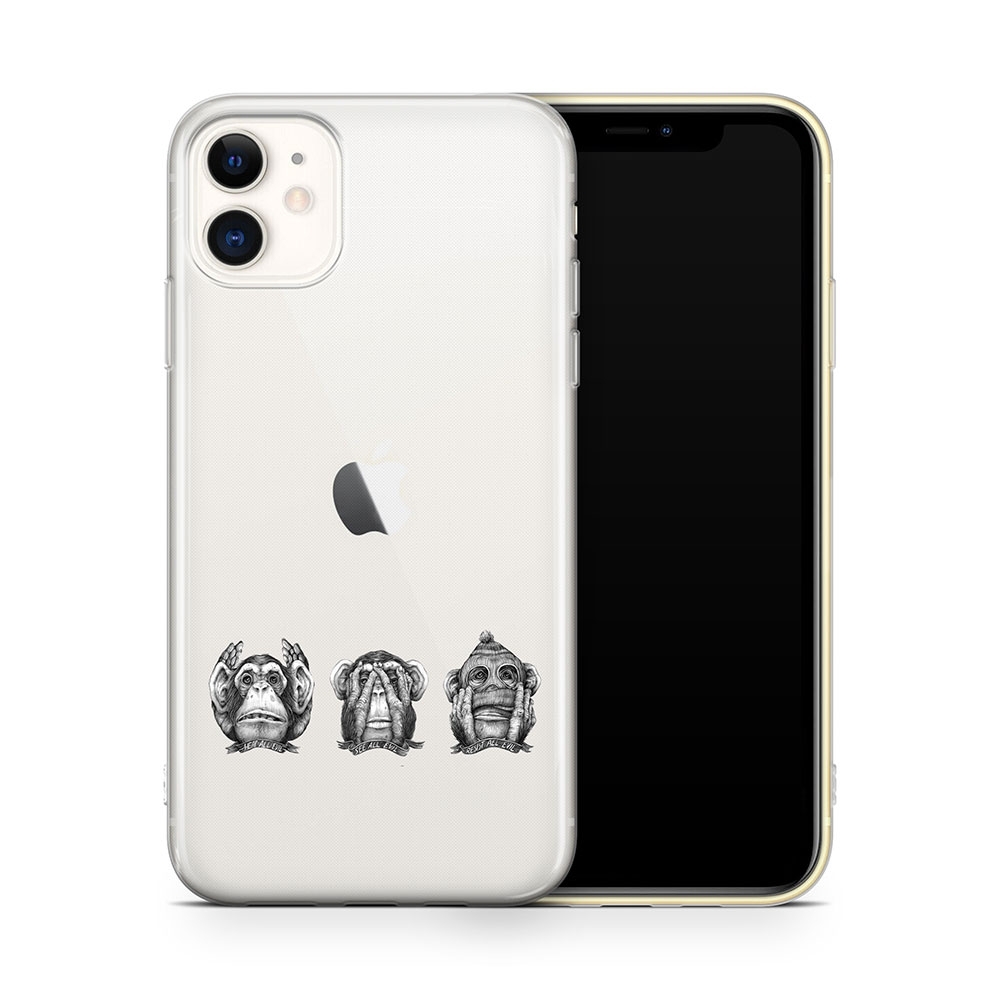 Image of Apfelkiste - iPhone 11 Gummi Schutzhülle Drei Affen - Transparent bei Apfelkiste.ch