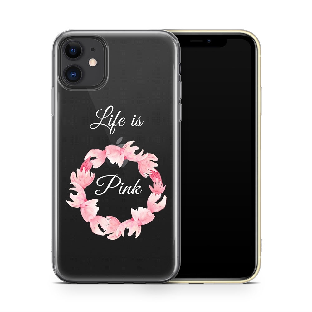 Image of Apfelkiste - iPhone 11 Gummi Schutzhülle Life Is Pink - Transparent bei Apfelkiste.ch