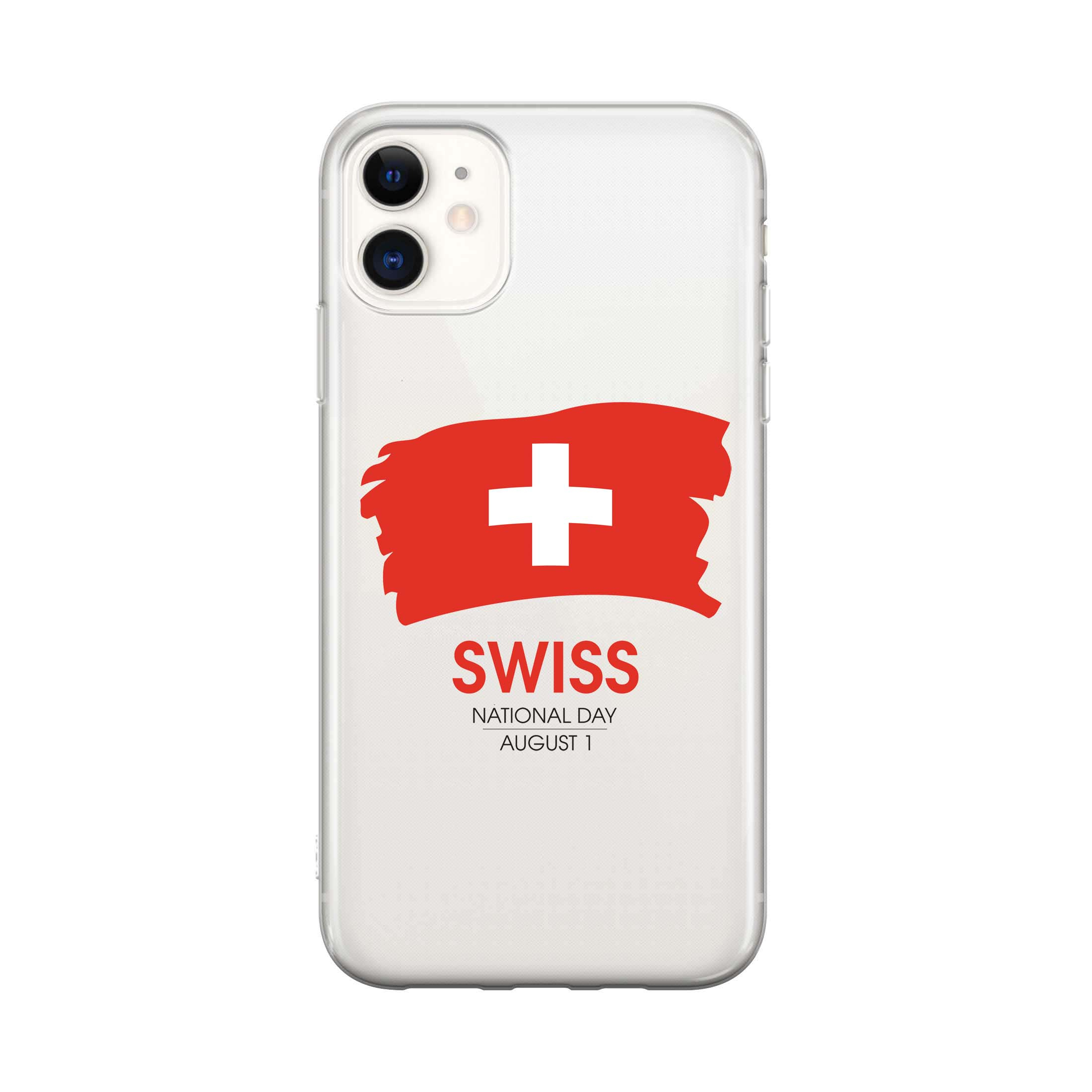 Image of Apfelkiste - iPhone 11 Gummi Schutzhülle Schweizer Kreuz Nationalfeiertag - Transparent / Rot bei Apfelkiste.ch