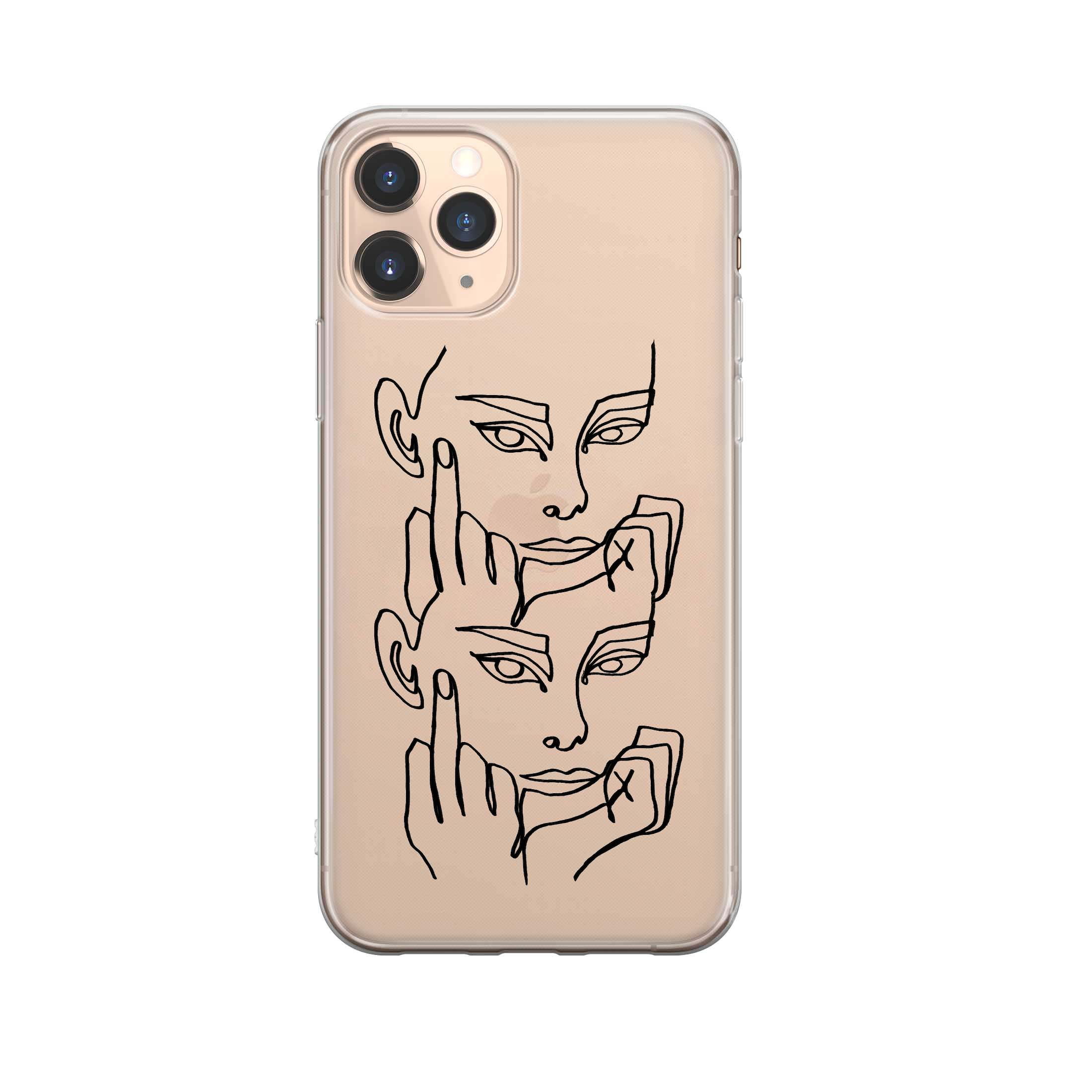 Image of Apfelkiste - iPhone 11 Pro Gummi Schutzhülle Modern Art Faces - Schwarz / Transparent bei Apfelkiste.ch