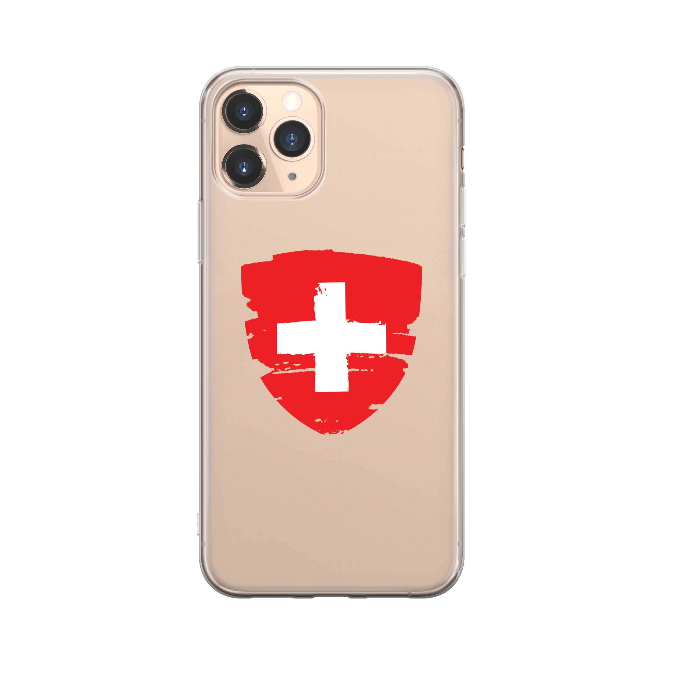 Image of Apfelkiste - iPhone 11 Pro Gummi Schutzhülle Schweizer Kreuz Vintage - Transparent / Rot bei Apfelkiste.ch