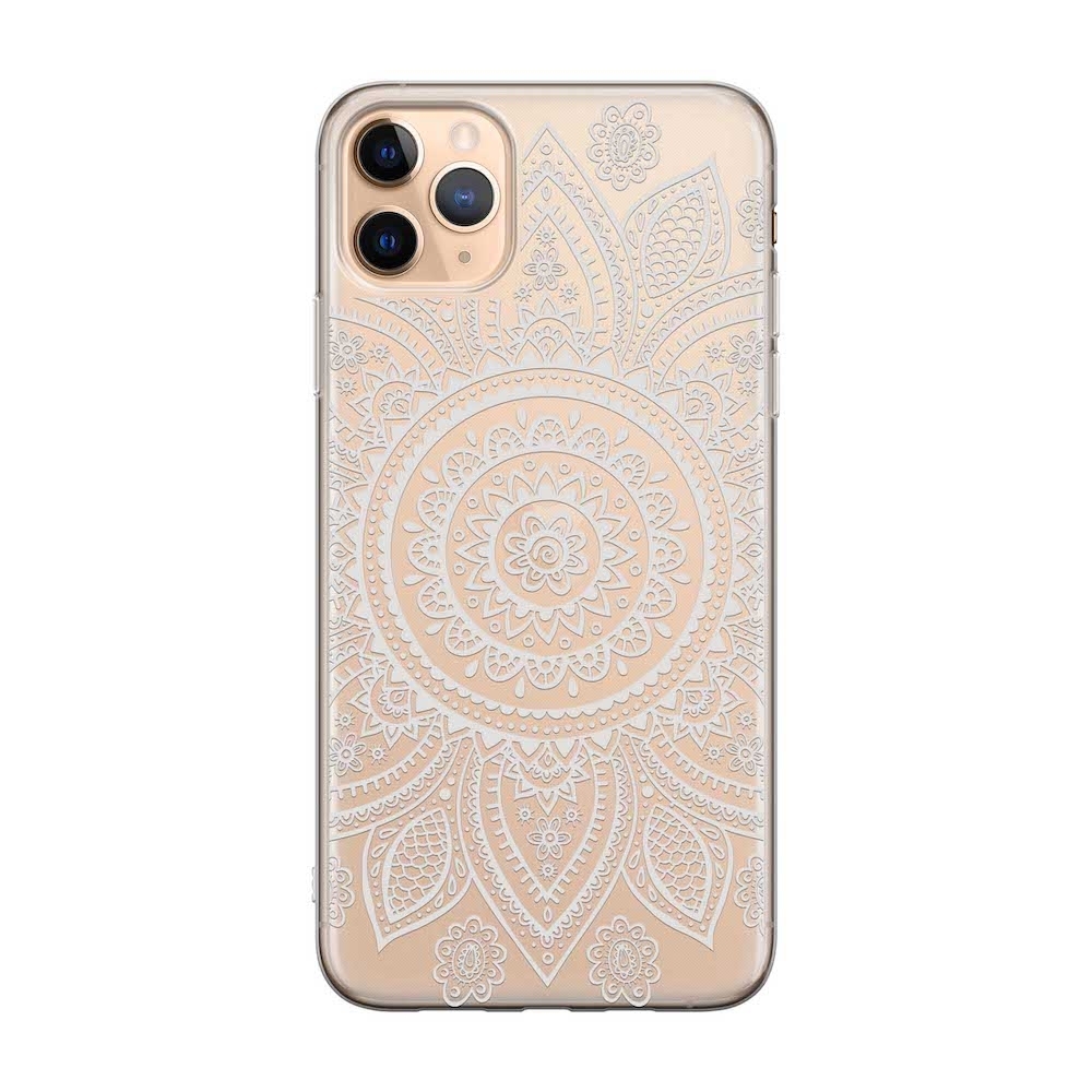Image of Apfelkiste - iPhone 11 Pro Max Gummi Schutzhülle Mandala Style - Transparent / Weiss bei Apfelkiste.ch