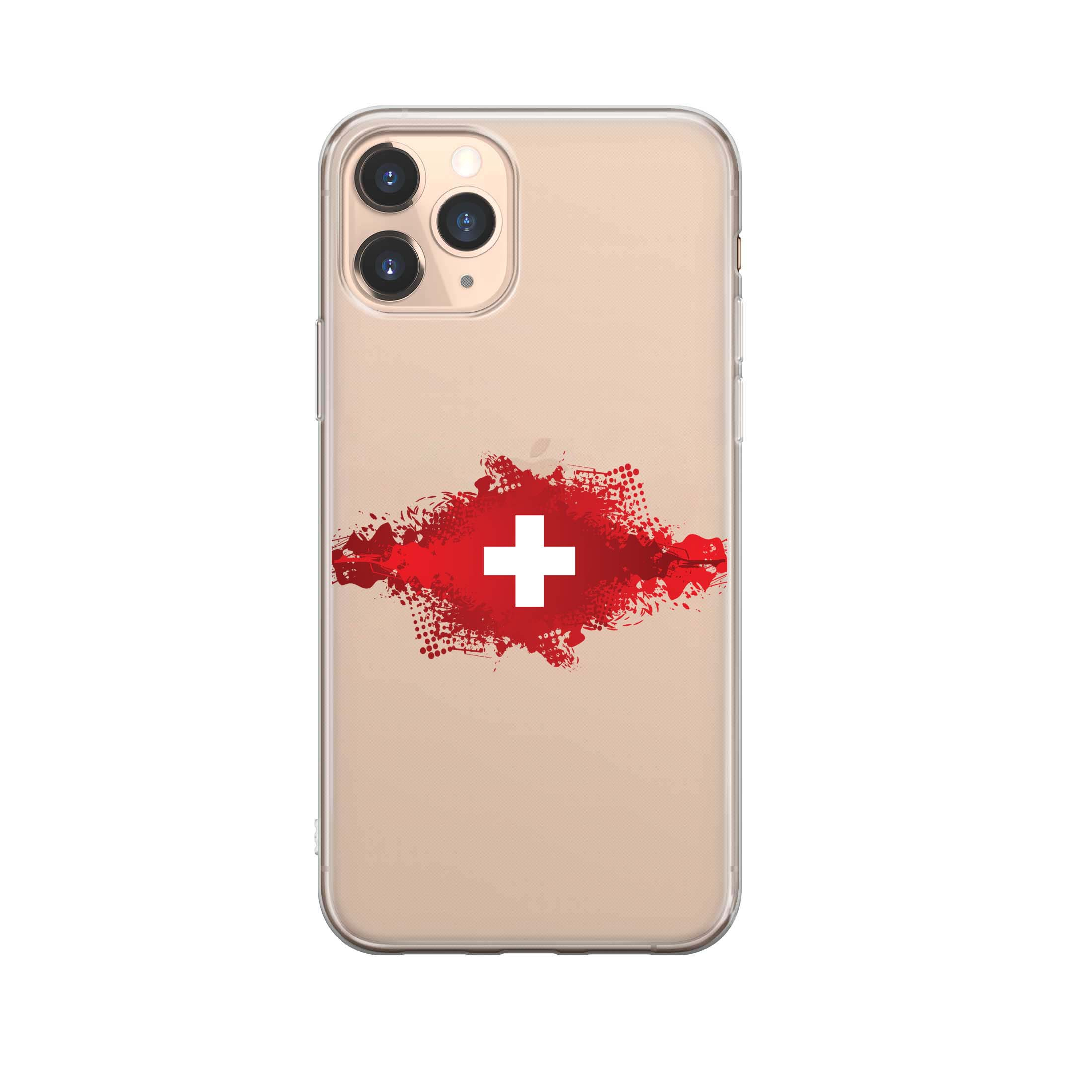 Image of Apfelkiste - iPhone 11 Pro Max Gummi Schutzhülle Schweizer Kreuz Design 1 - Transparent / Rot bei Apfelkiste.ch