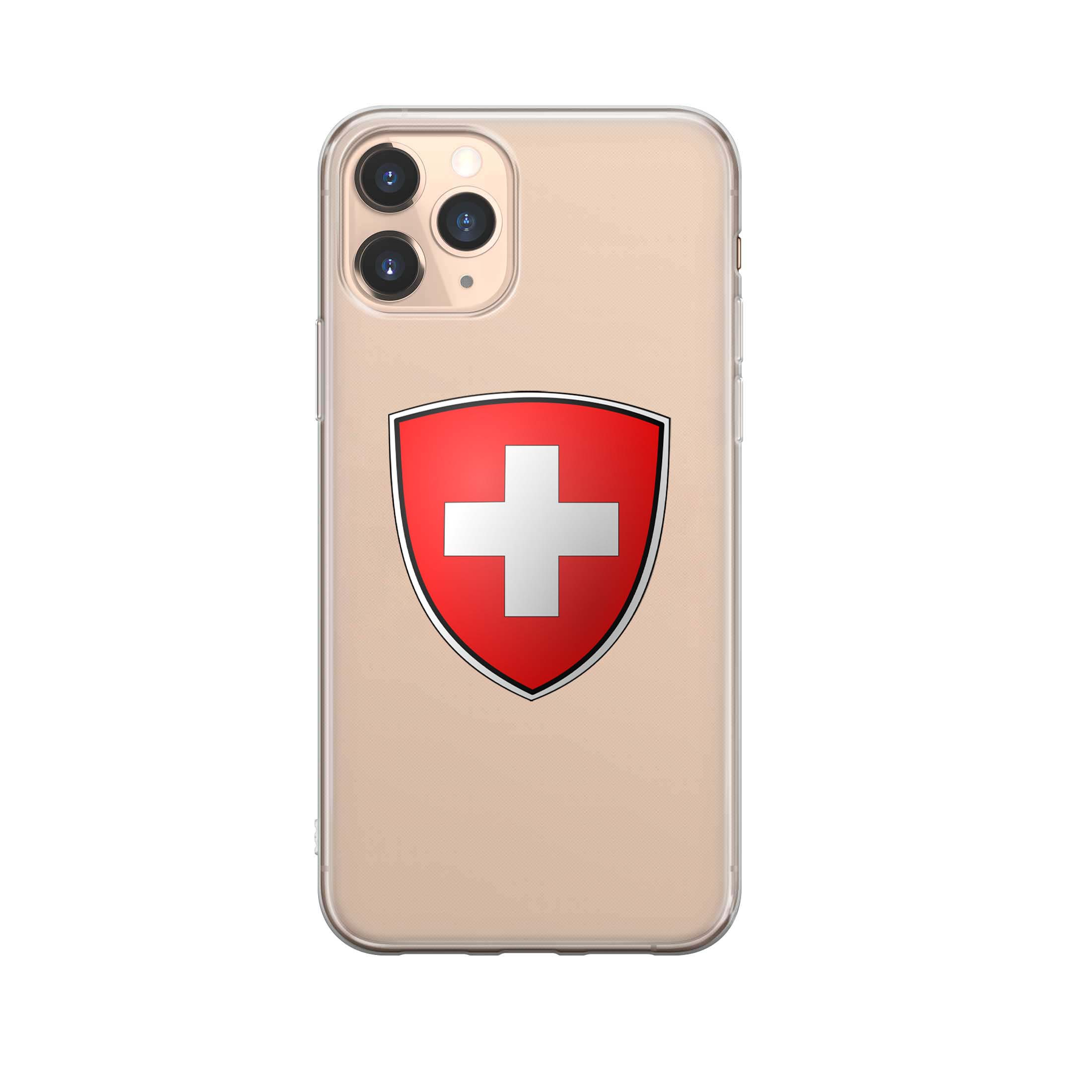 Image of Apfelkiste - iPhone 11 Pro Max Gummi Schutzhülle Schweizer Kreuz Design 2 - Transparent / Rot bei Apfelkiste.ch