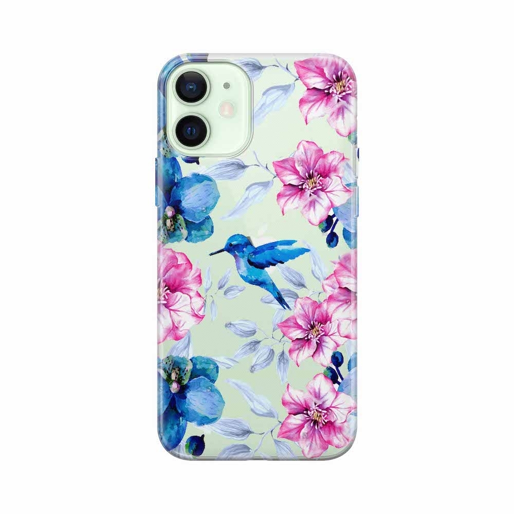 Image of Apfelkiste - iPhone 12 Gummi Schutzhülle Blauer Vogel - Transparent bei Apfelkiste.ch