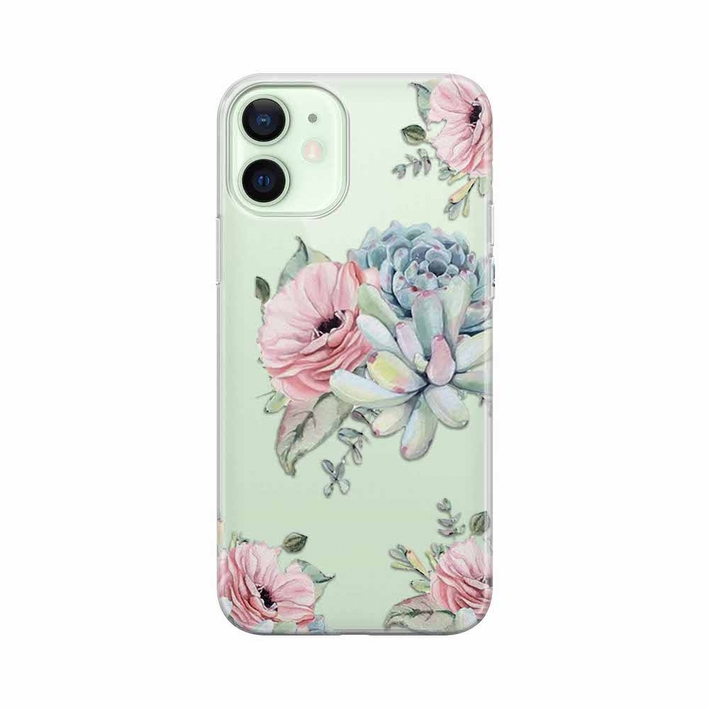 Image of Apfelkiste - iPhone 12 Gummi Schutzhülle Blumen - Transparent bei Apfelkiste.ch