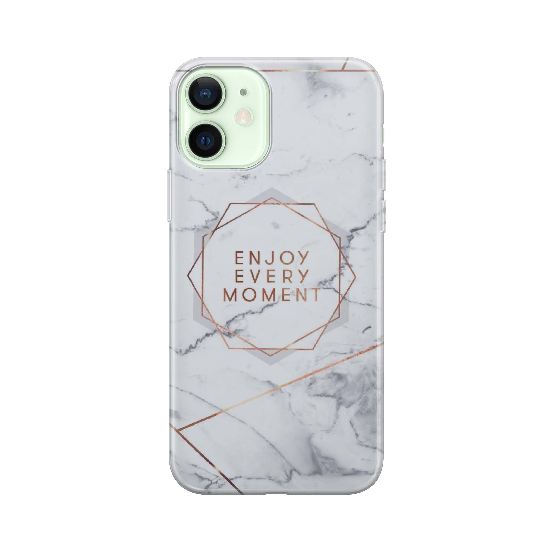 Image of Apfelkiste - iPhone 12 Gummi Schutzhülle Enjoy Every Moment - Grau bei Apfelkiste.ch