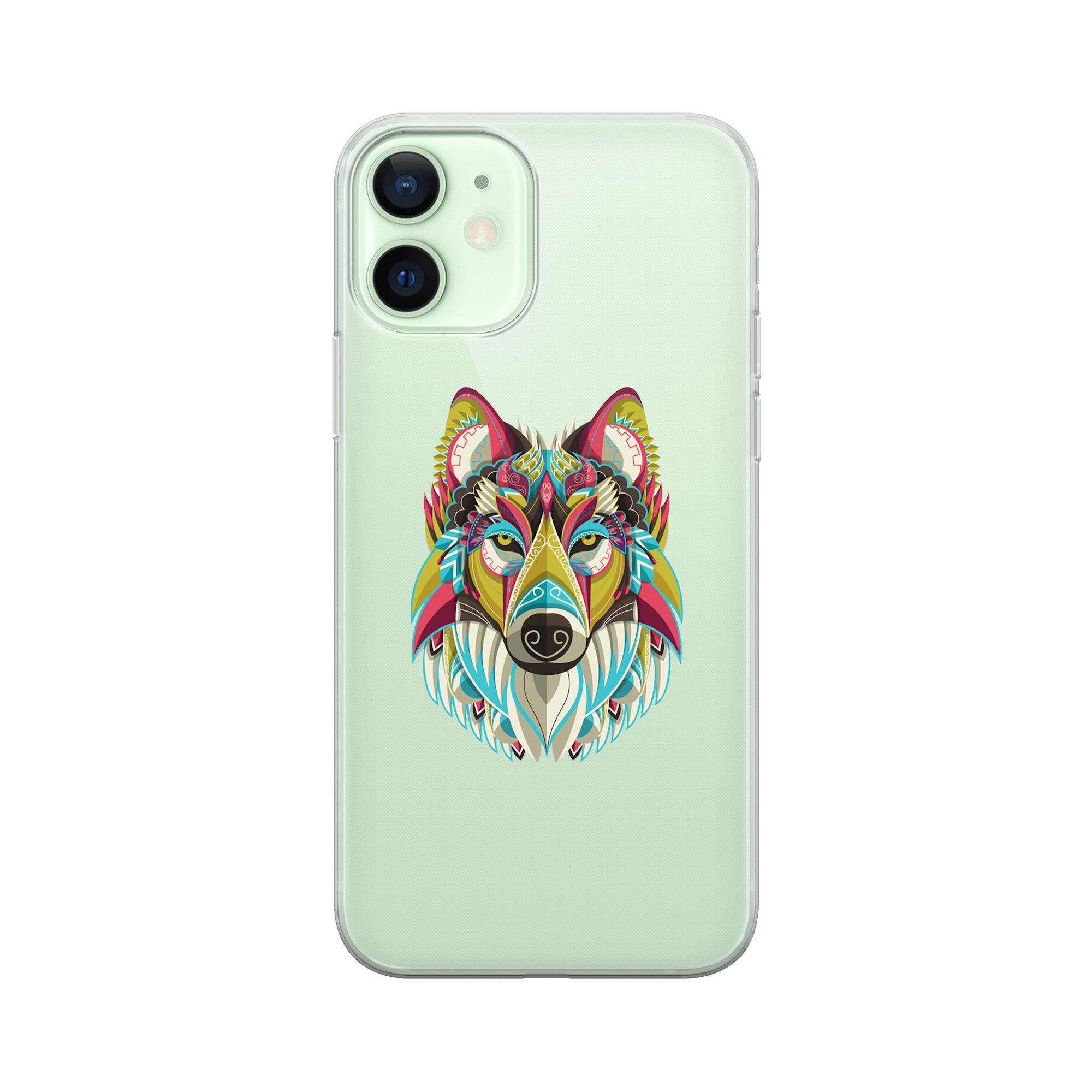 Image of Apfelkiste - iPhone 12 Gummi Schutzhülle Indianer Wolf - Transparent bei Apfelkiste.ch