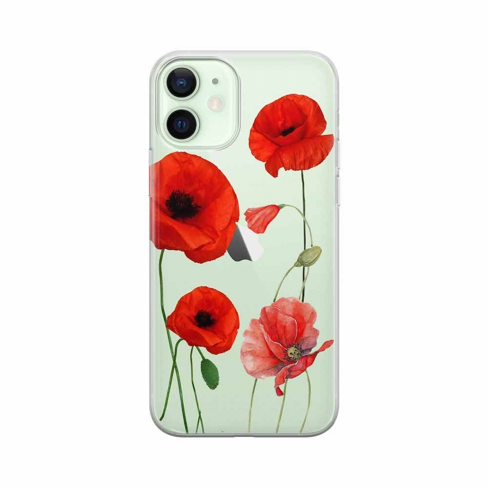 Image of Apfelkiste - iPhone 12 Gummi Schutzhülle Mohn Blumen - Transparent bei Apfelkiste.ch