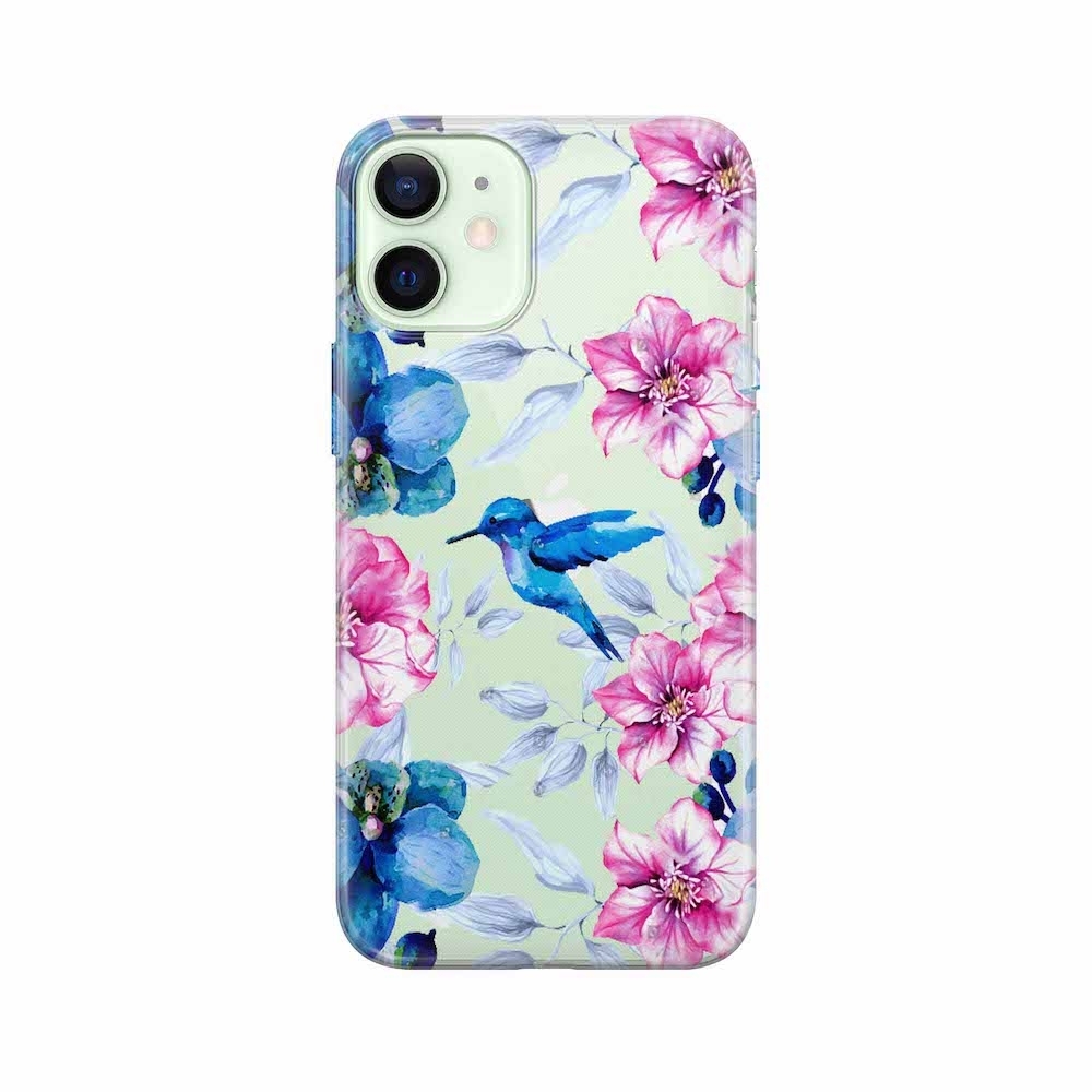 Image of Apfelkiste - iPhone 12 Mini Gummi Schutzhülle Blauer Vogel - Transparent bei Apfelkiste.ch