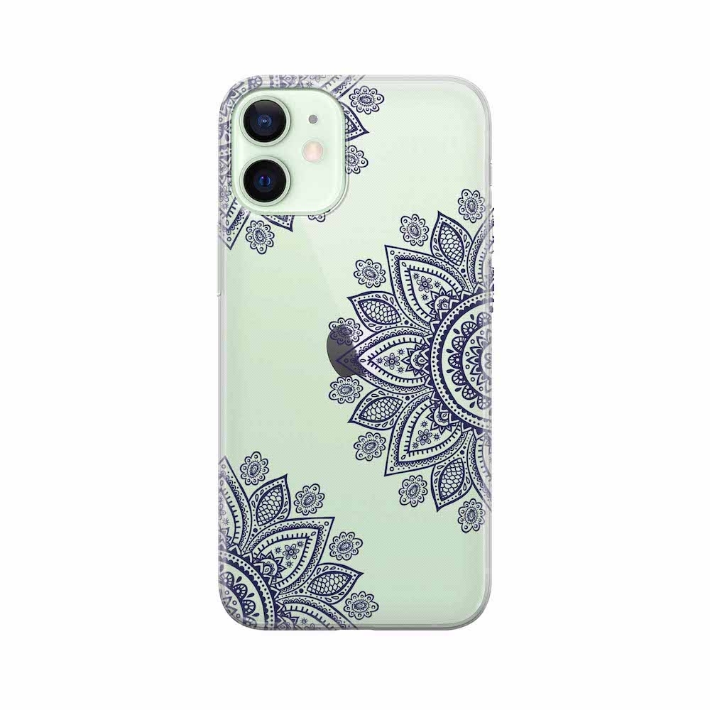Image of Apfelkiste - iPhone 12 Mini Gummi Schutzhülle Mandala Design - Transparent / Blau bei Apfelkiste.ch