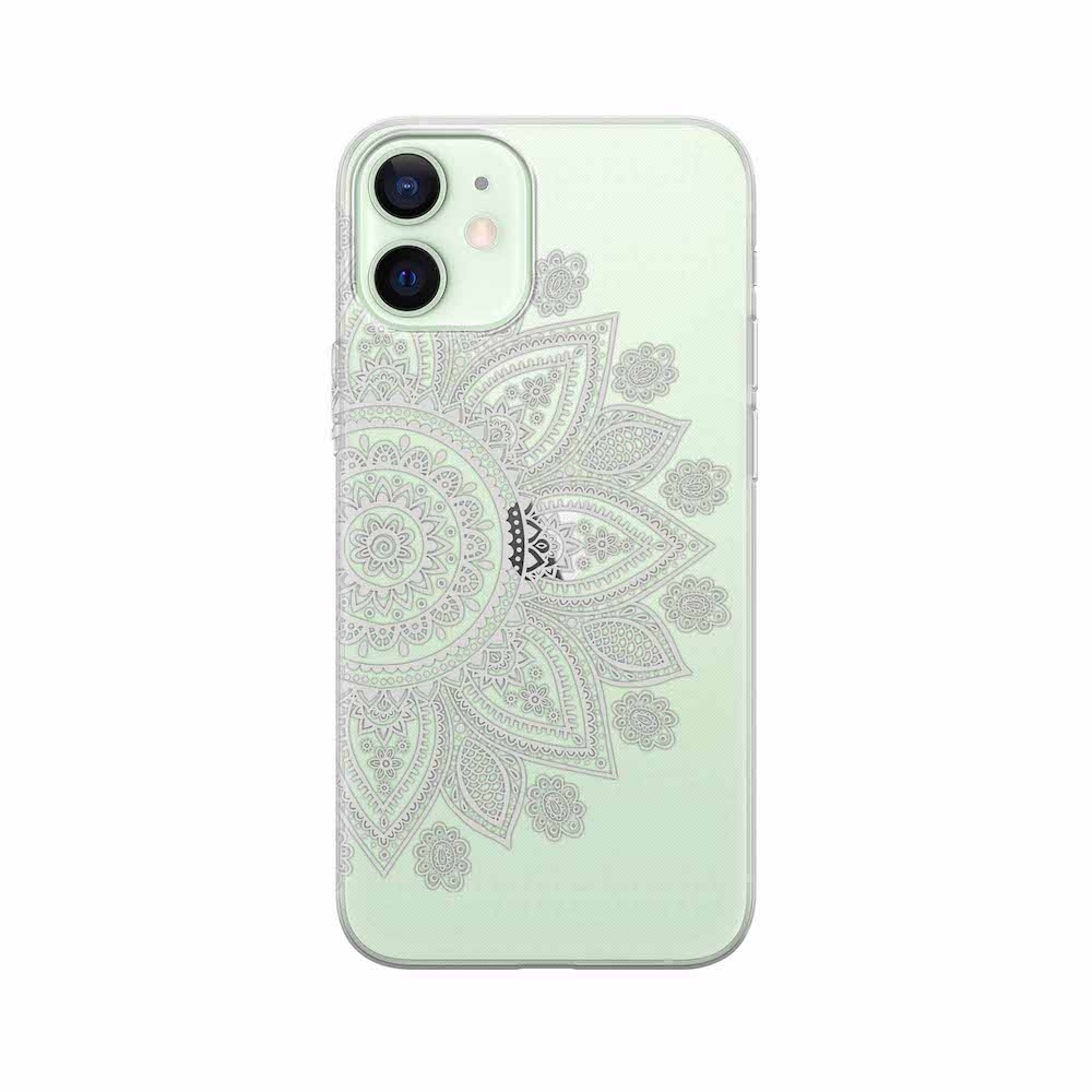 Image of Apfelkiste - iPhone 12 Mini Gummi Schutzhülle Mandala Print - Transparent / Weiss bei Apfelkiste.ch