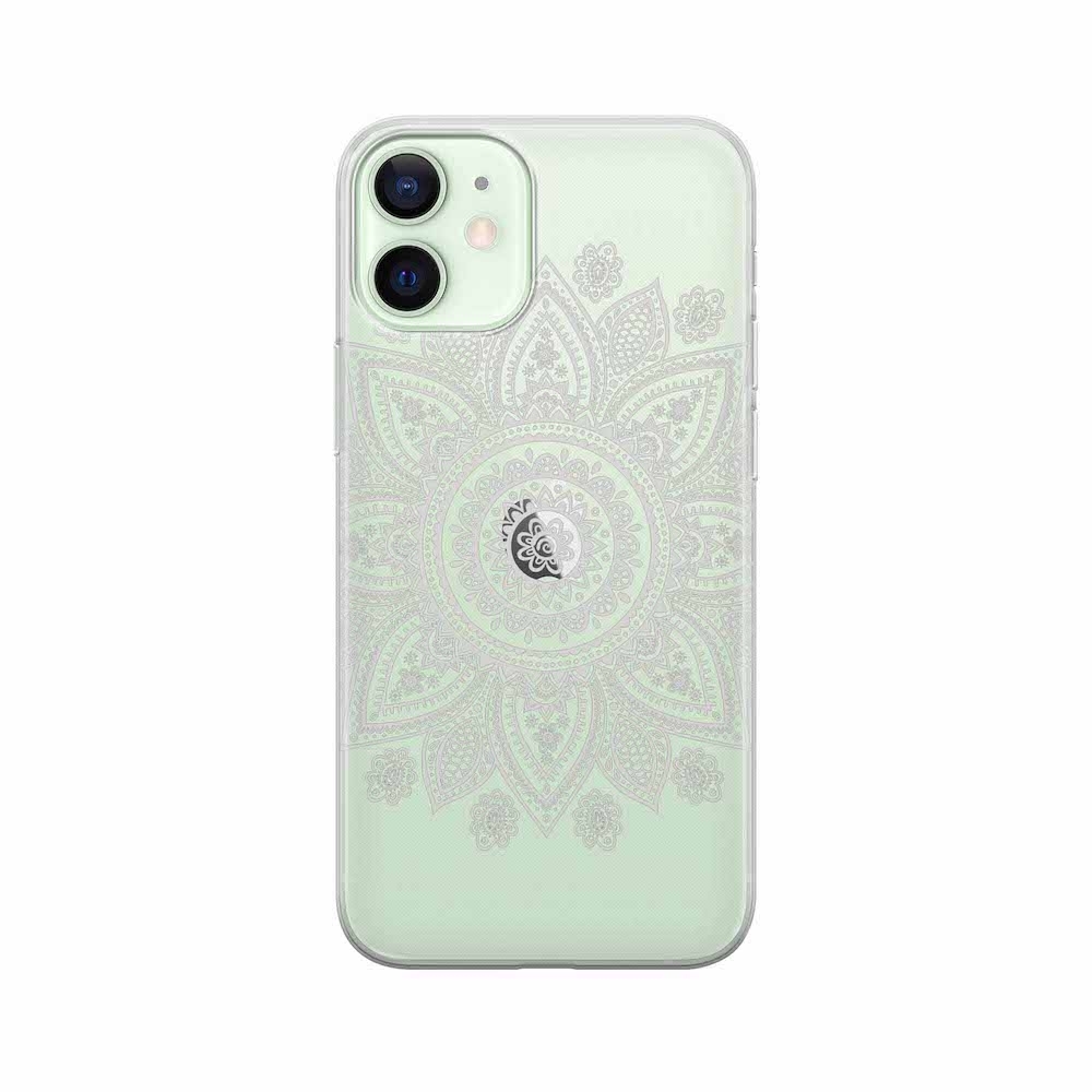 Image of Apfelkiste - iPhone 12 Mini Gummi Schutzhülle Mandala Style - Transparent / Weiss bei Apfelkiste.ch