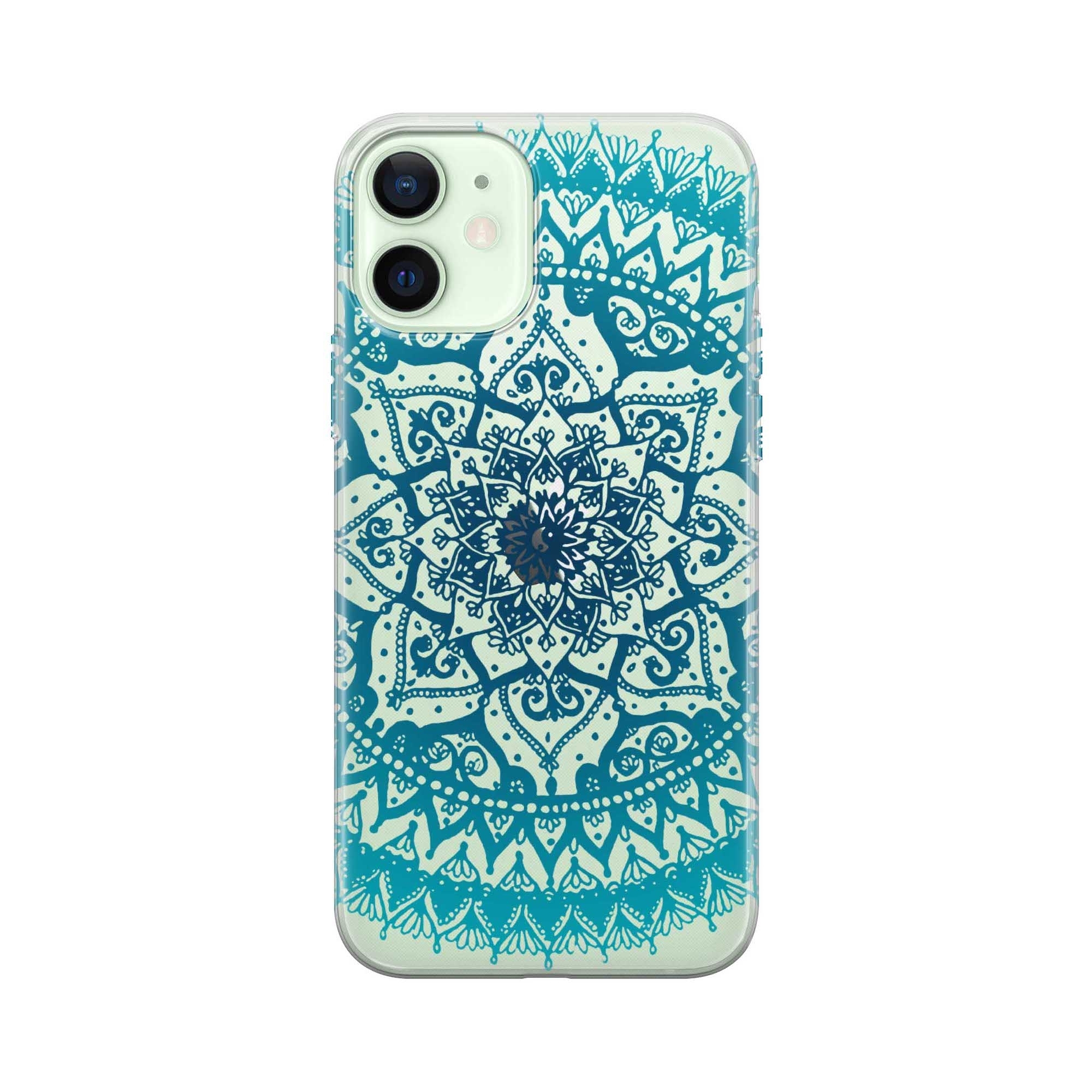Image of Apfelkiste - iPhone 12 Mini Gummi Schutzhülle Mandala - Transparent / Türkis bei Apfelkiste.ch