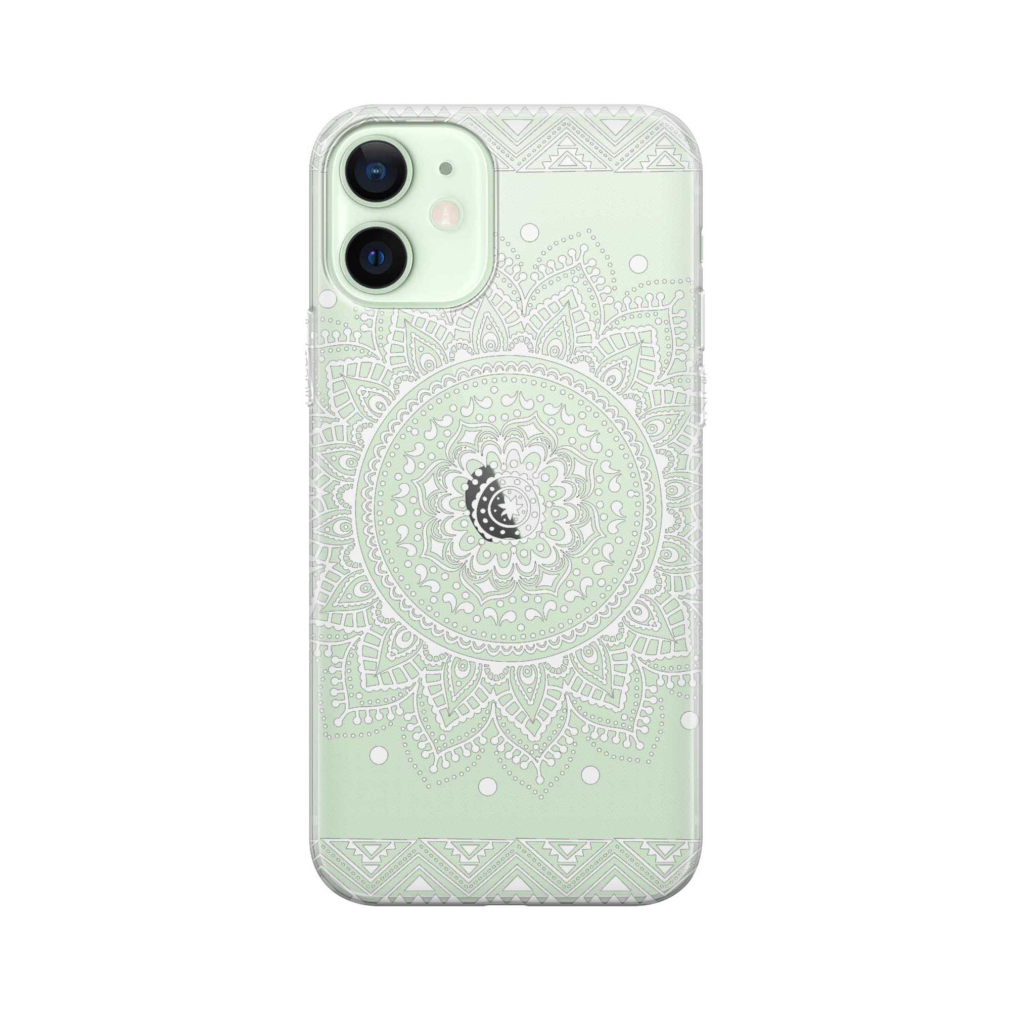 Image of Apfelkiste - iPhone 12 Mini Gummi Schutzhülle Mandala - Transparent / Weiss bei Apfelkiste.ch