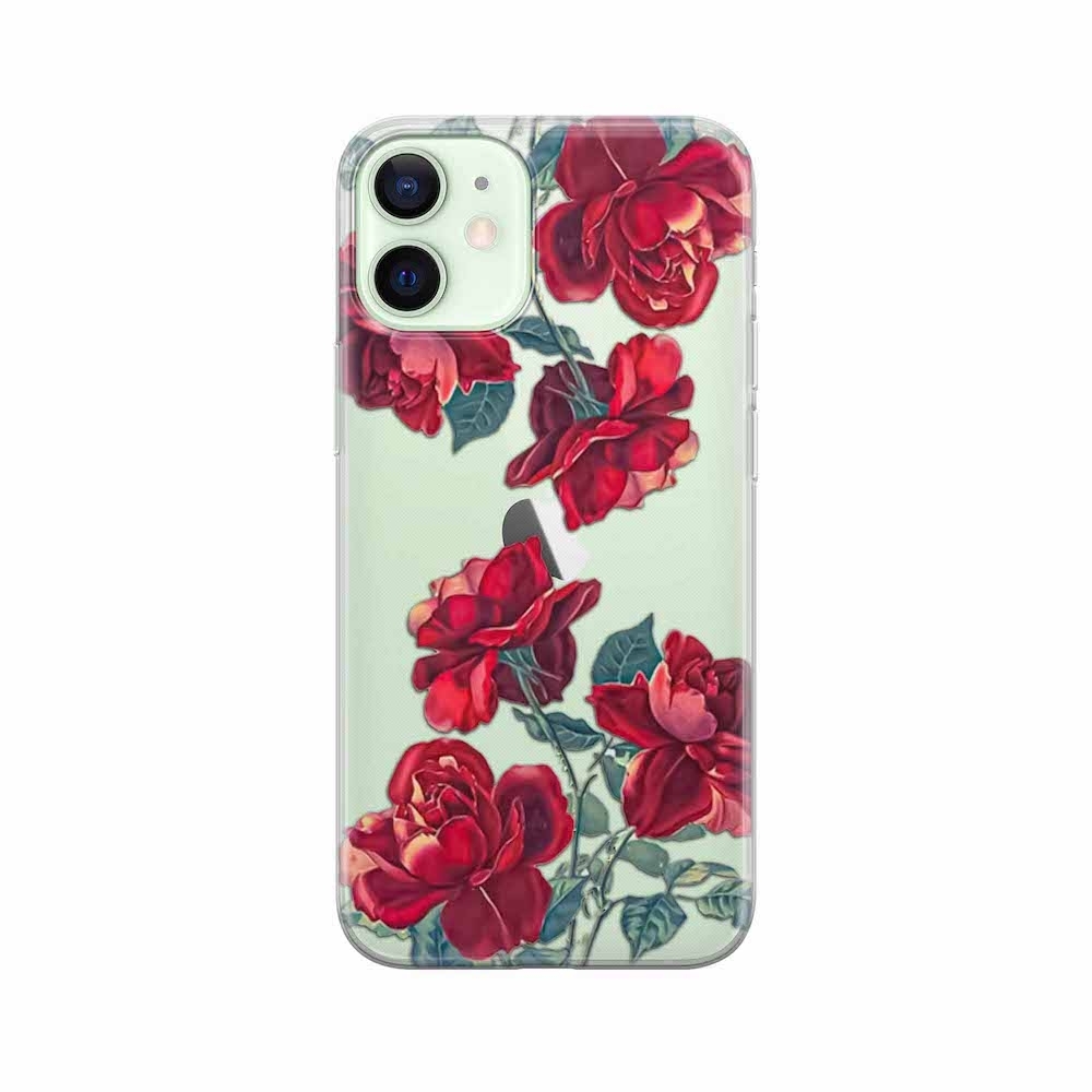 Image of Apfelkiste - iPhone 12 Mini Gummi Schutzhülle Rote Rosen - Transparent bei Apfelkiste.ch