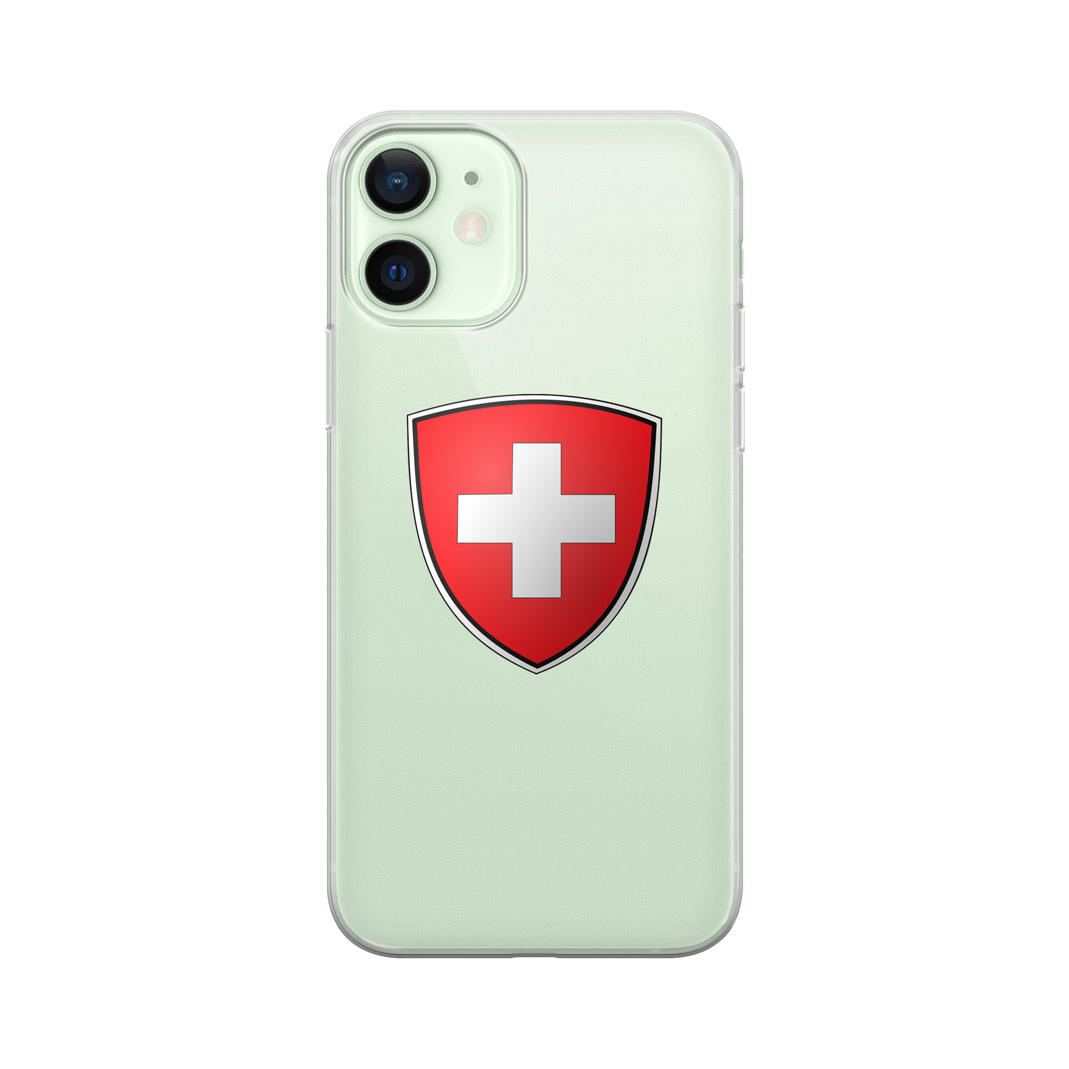 Image of Apfelkiste - iPhone 12 Mini Gummi Schutzhülle Schweizer Kreuz Design 2 - Transparent / Rot bei Apfelkiste.ch