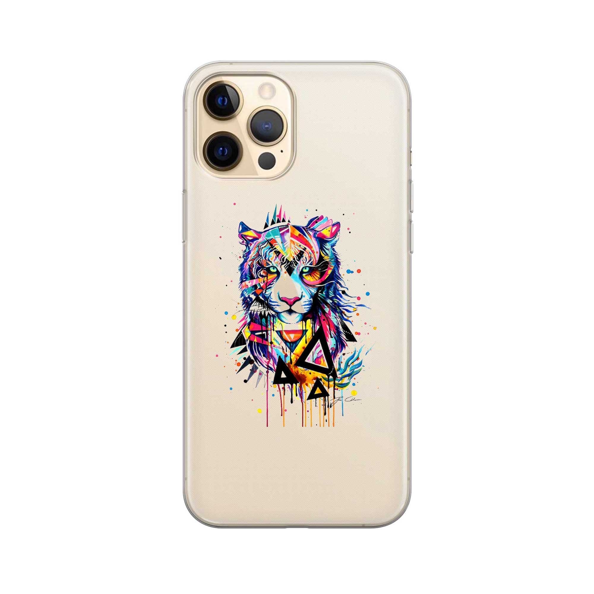 Image of Apfelkiste - iPhone 12 Pro Gummi Schutzhülle Colorful Tiger - Transparent bei Apfelkiste.ch