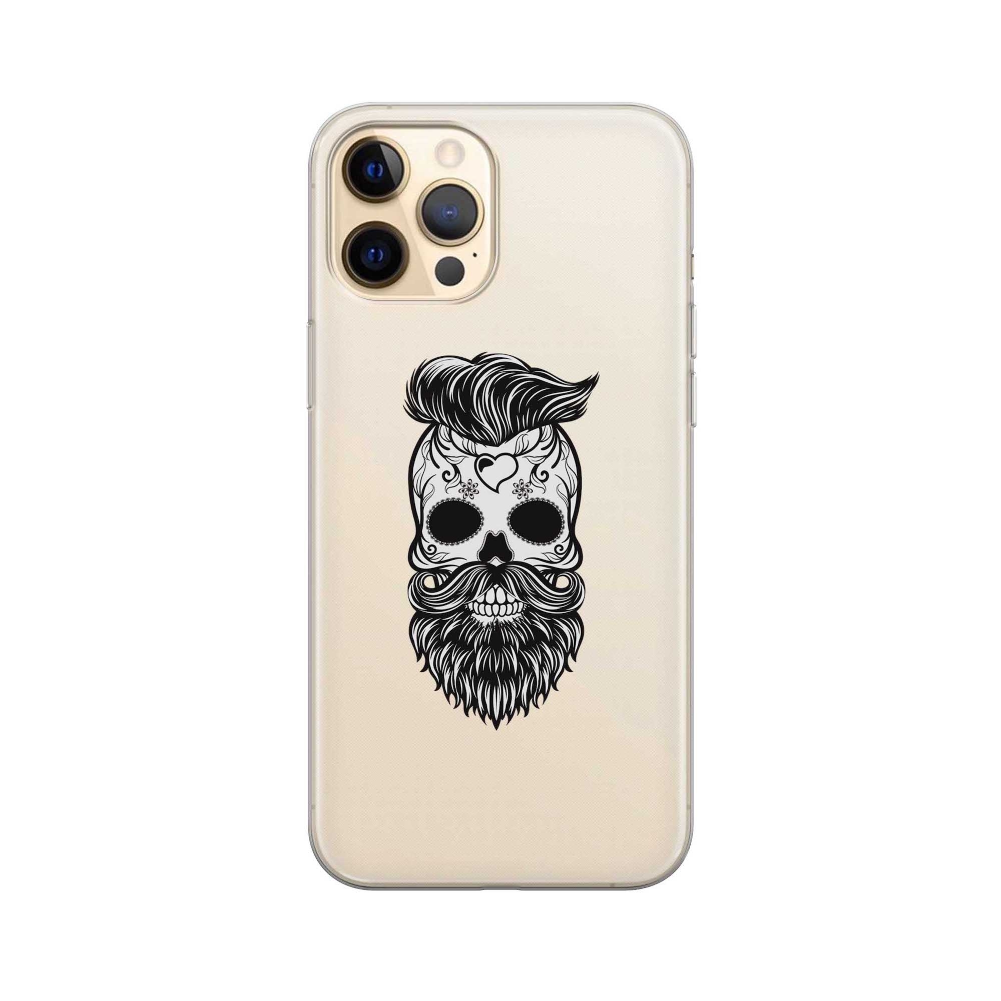 Image of Apfelkiste - iPhone 12 Pro Max Gummi Schutzhülle Barber Skull - Transparent bei Apfelkiste.ch