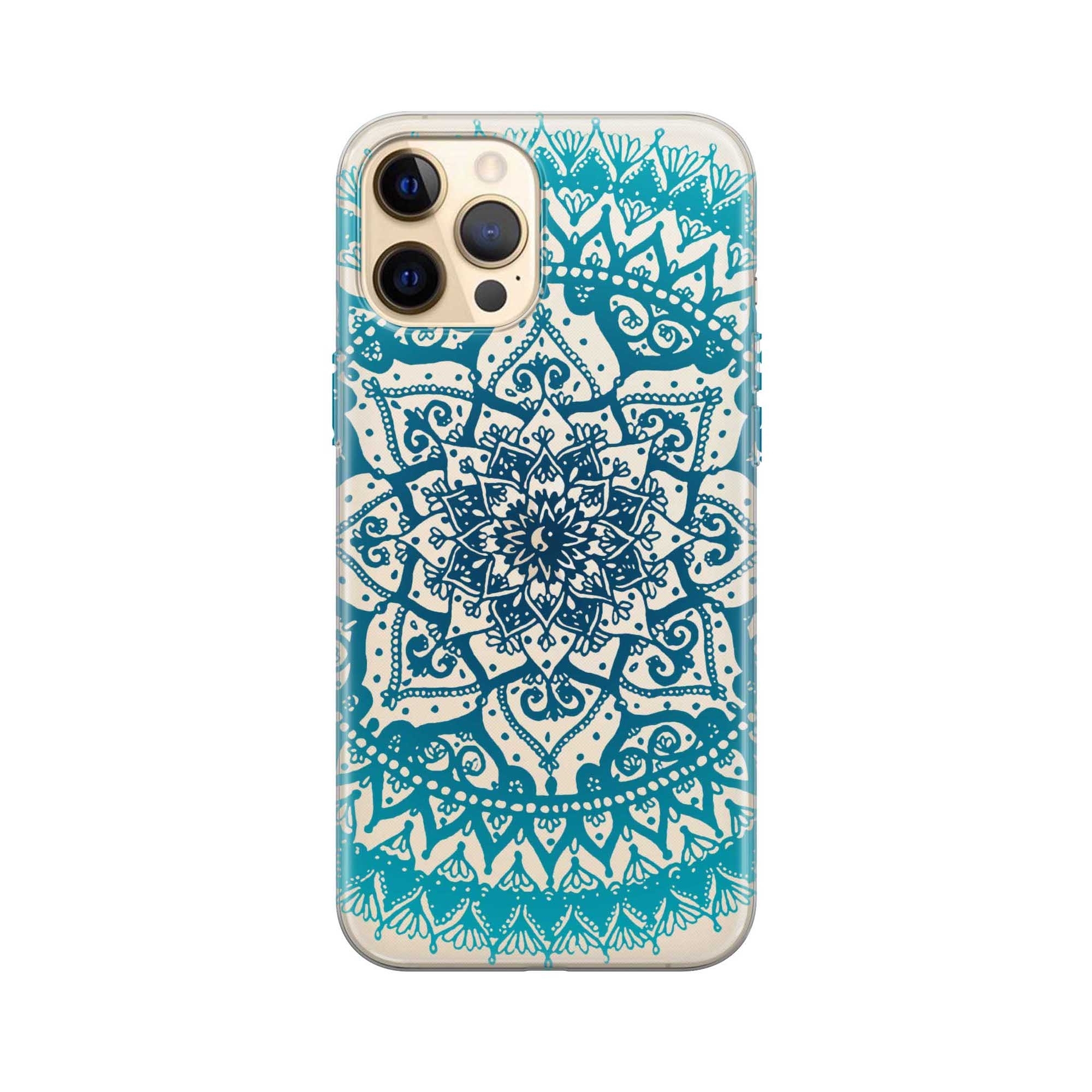 Image of Apfelkiste - iPhone 12 Pro Max Gummi Schutzhülle Mandala - Transparent / Türkis bei Apfelkiste.ch