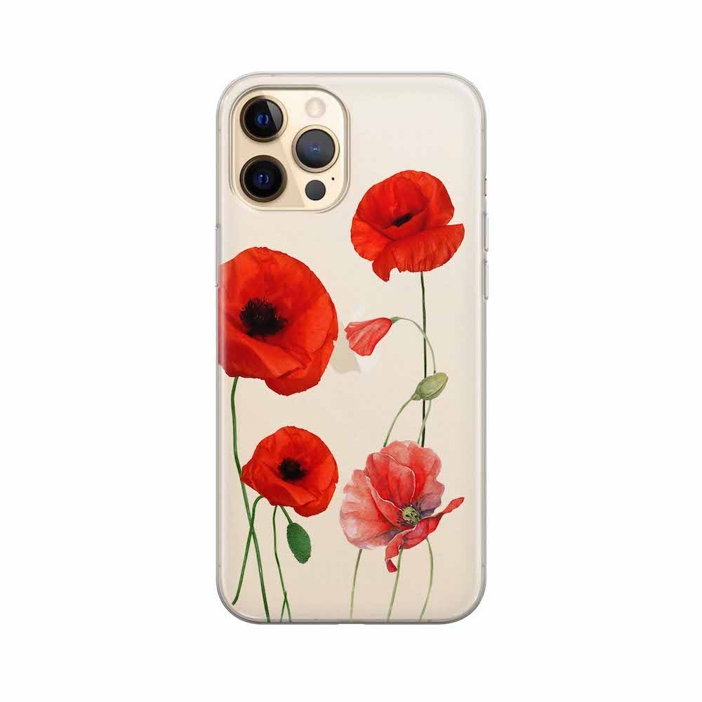 Image of Apfelkiste - iPhone 12 Pro Max Gummi Schutzhülle Mohn Blumen - Transparent bei Apfelkiste.ch