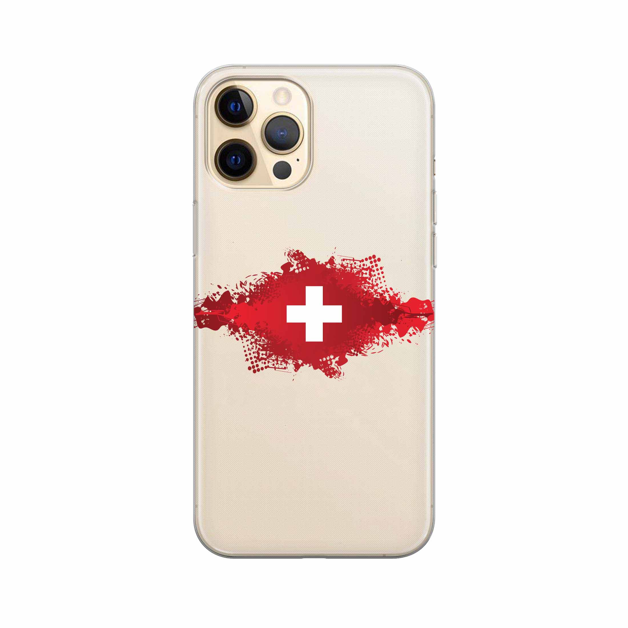 Image of Apfelkiste - iPhone 12 Pro Max Gummi Schutzhülle Schweizer Kreuz Design 1 - Transparent / Rot bei Apfelkiste.ch