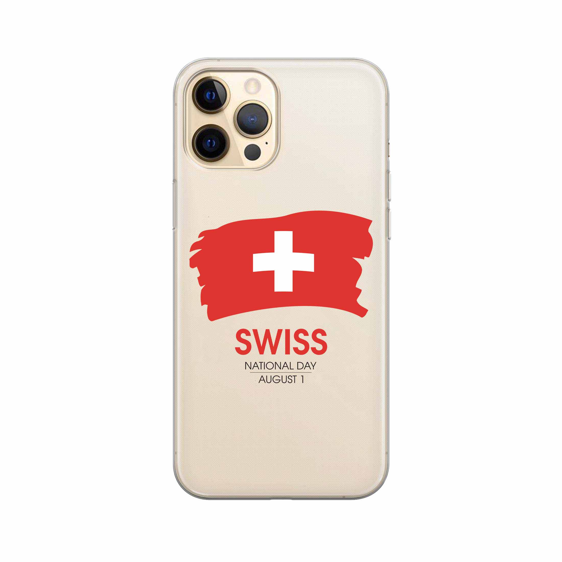 Image of Apfelkiste - iPhone 12 Pro Max Gummi Schutzhülle Schweizer Kreuz Nationalfeiertag - Transparent / Rot bei Apfelkiste.ch