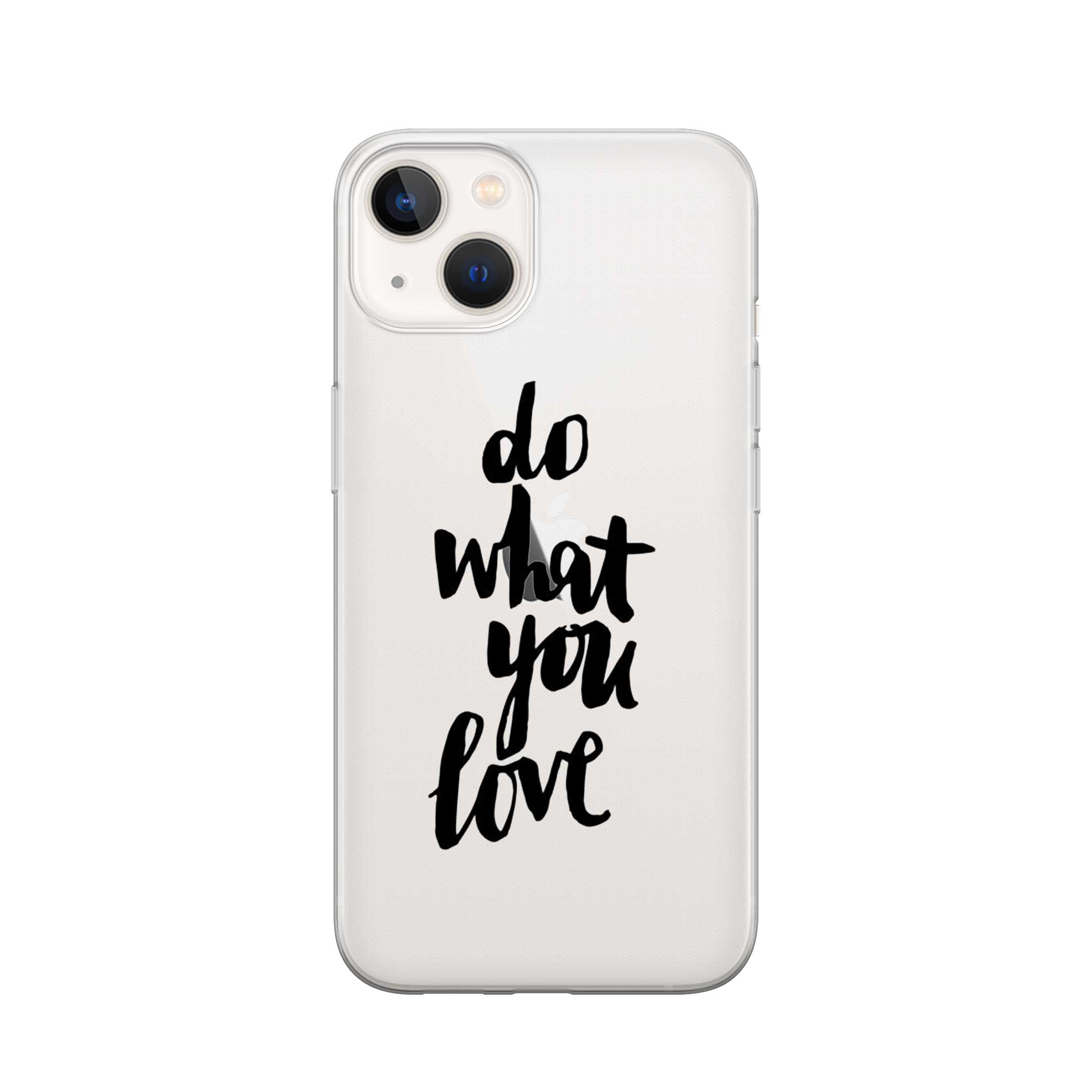 Image of Apfelkiste - iPhone 13 Gummi Schutzhülle Do What You Love - Schwarz / Transparent bei Apfelkiste.ch