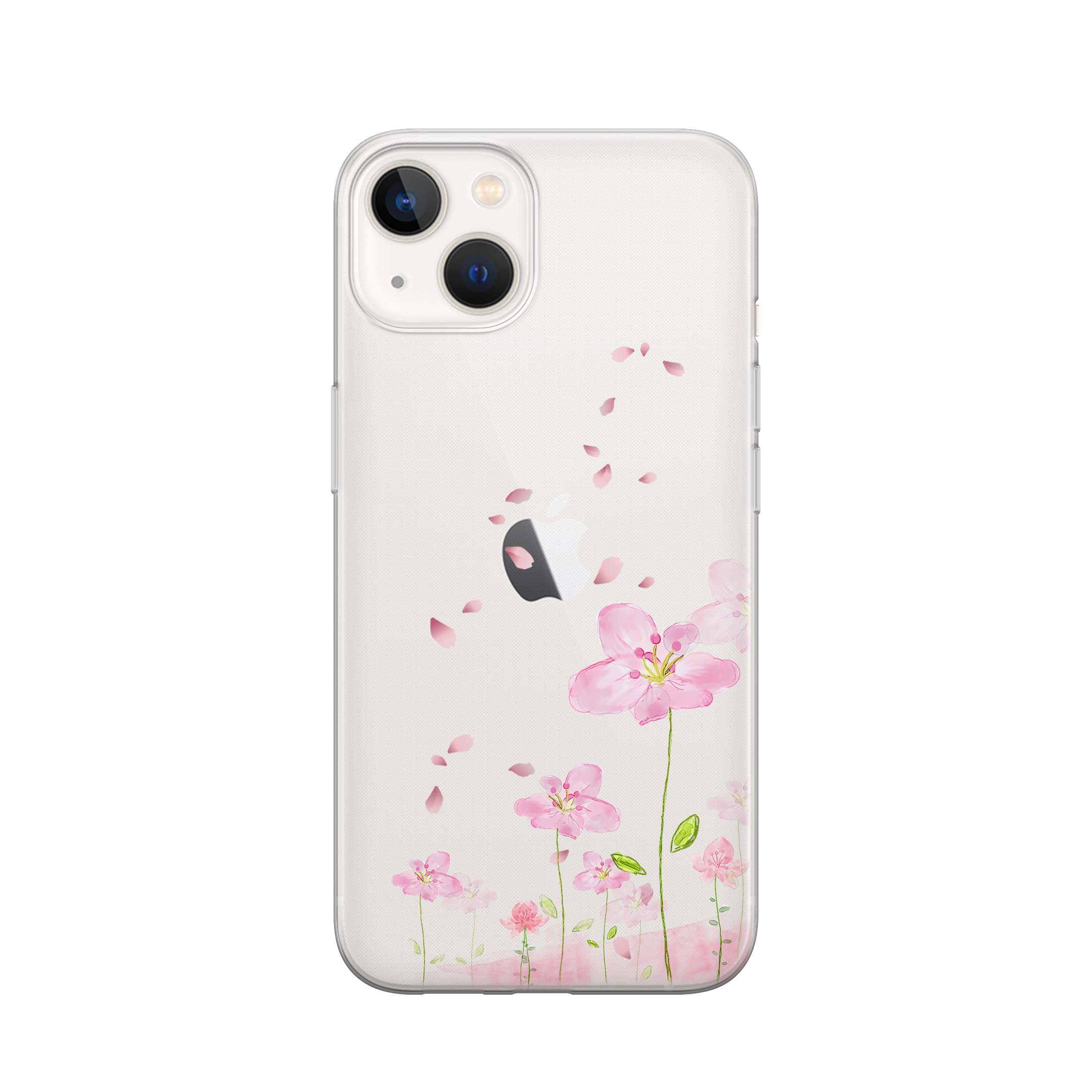 Image of Apfelkiste - iPhone 13 Gummi Schutzhülle Flowers - Rosa / Transparent bei Apfelkiste.ch