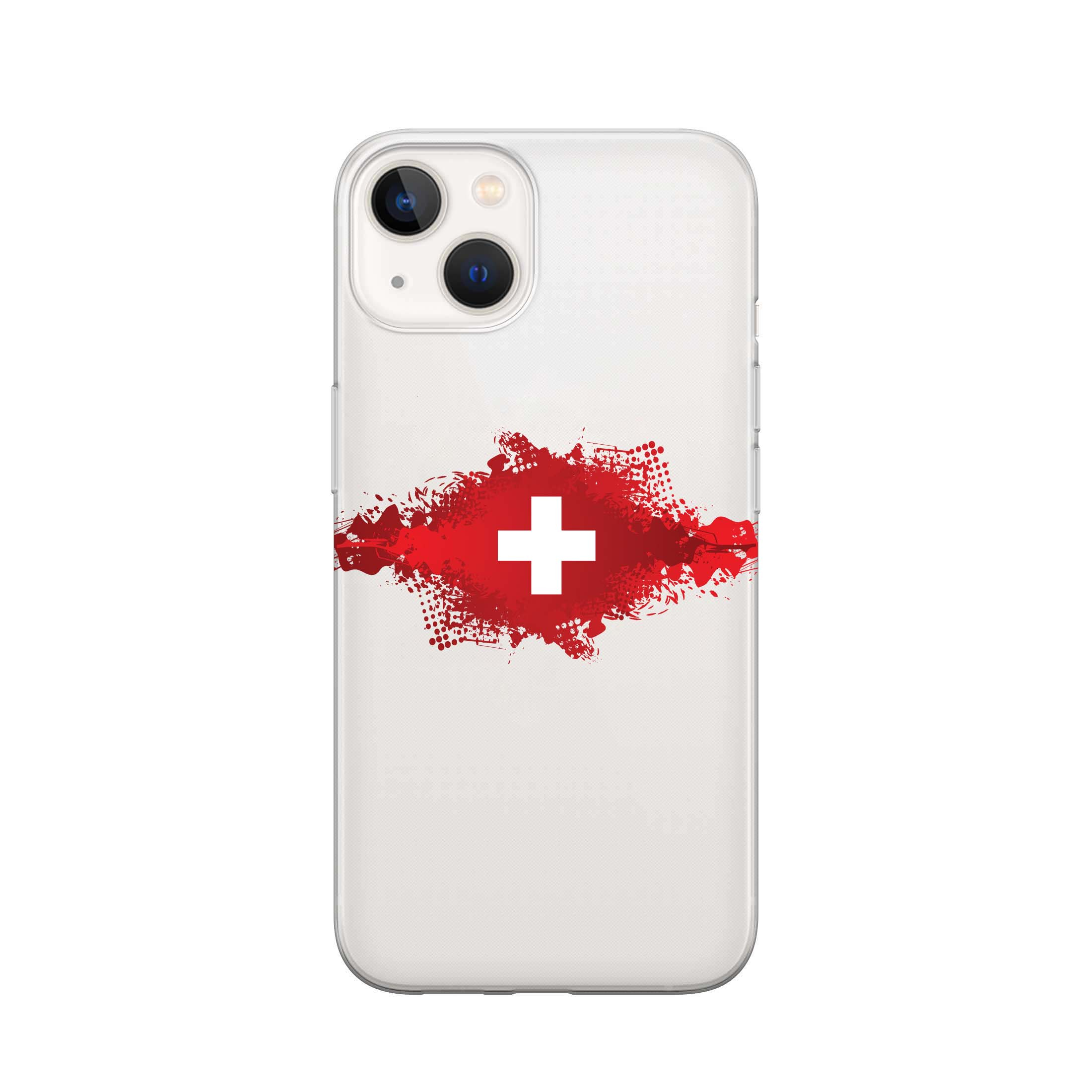 Image of Apfelkiste - iPhone 13 Gummi Schutzhülle Schweizer Kreuz Design 1 - Transparent / Rot bei Apfelkiste.ch