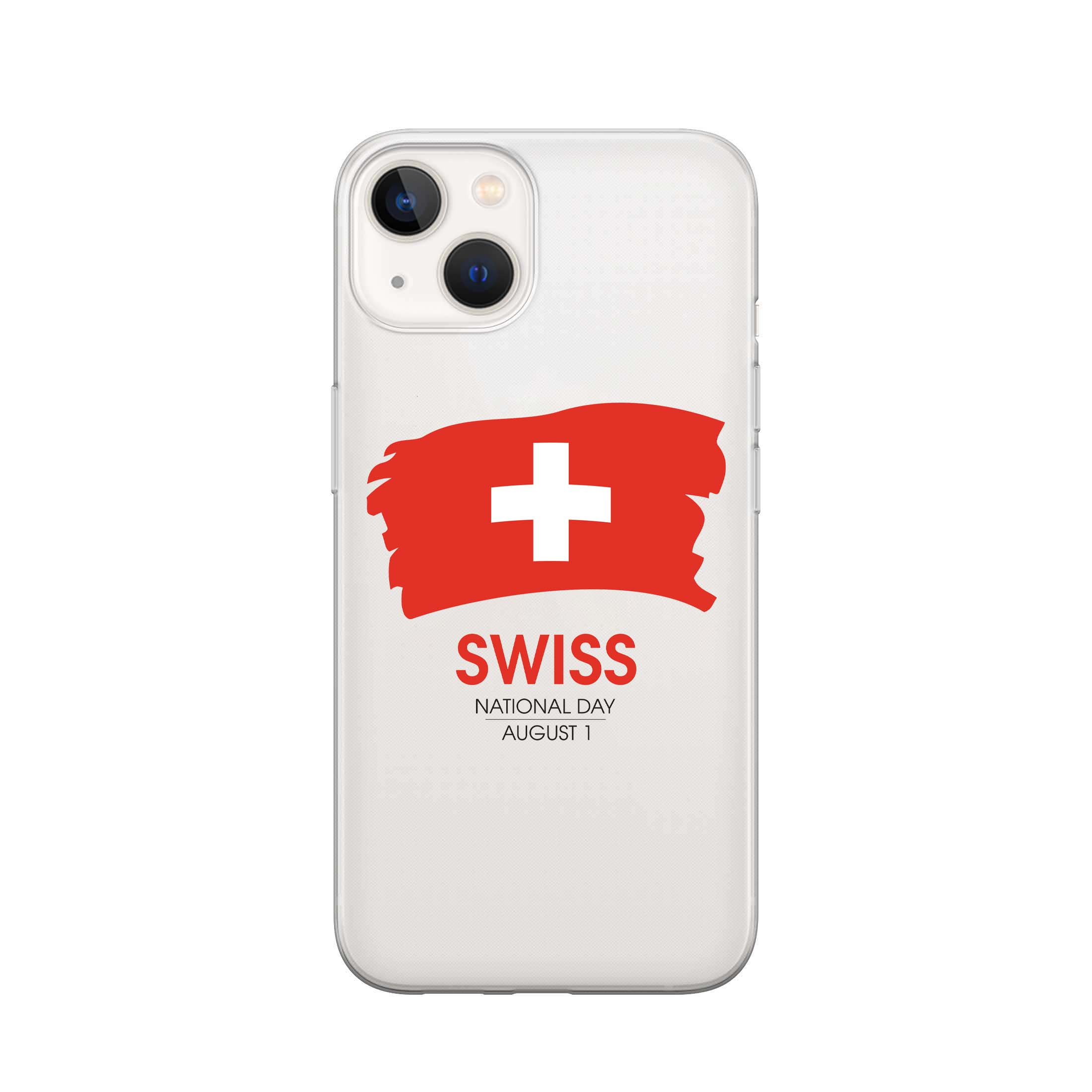 Image of Apfelkiste - iPhone 13 Gummi Schutzhülle Schweizer Kreuz Nationalfeiertag - Transparent / Rot bei Apfelkiste.ch