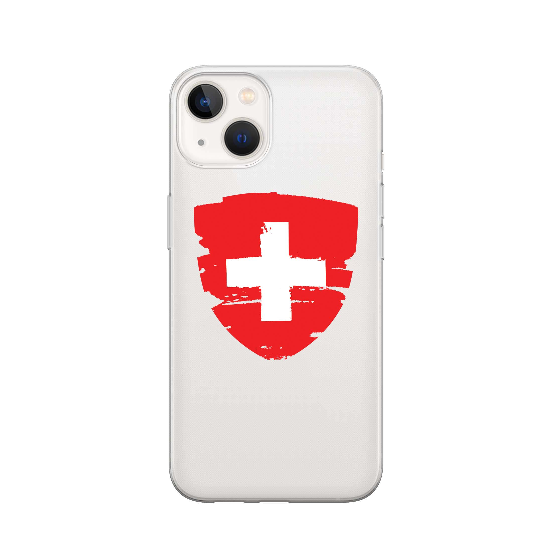Image of Apfelkiste - iPhone 13 Gummi Schutzhülle Schweizer Kreuz Vintage - Transparent / Rot bei Apfelkiste.ch