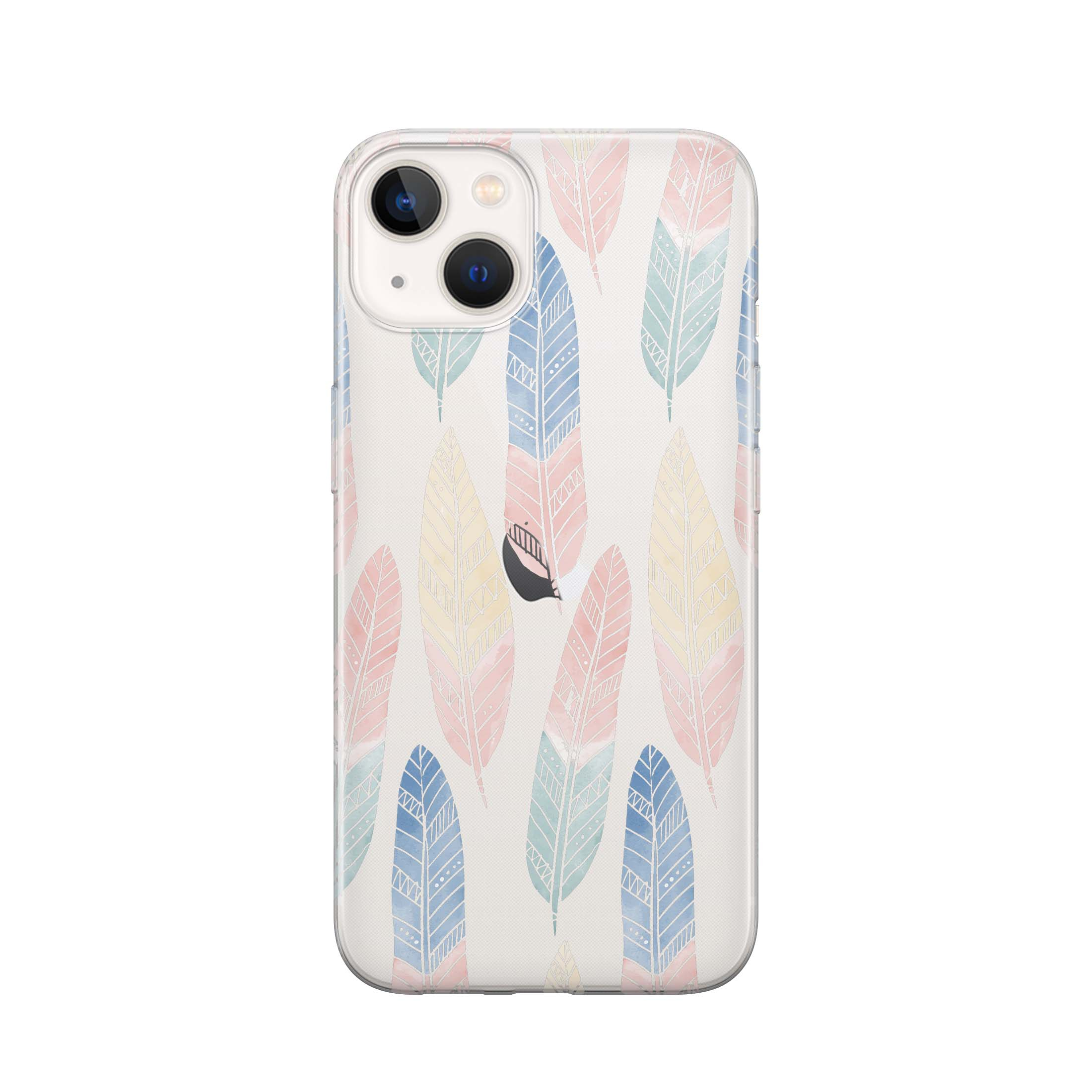 Image of Apfelkiste - iPhone 13 Mini Gummi Schutzhülle Bunte Federn - Transparent bei Apfelkiste.ch