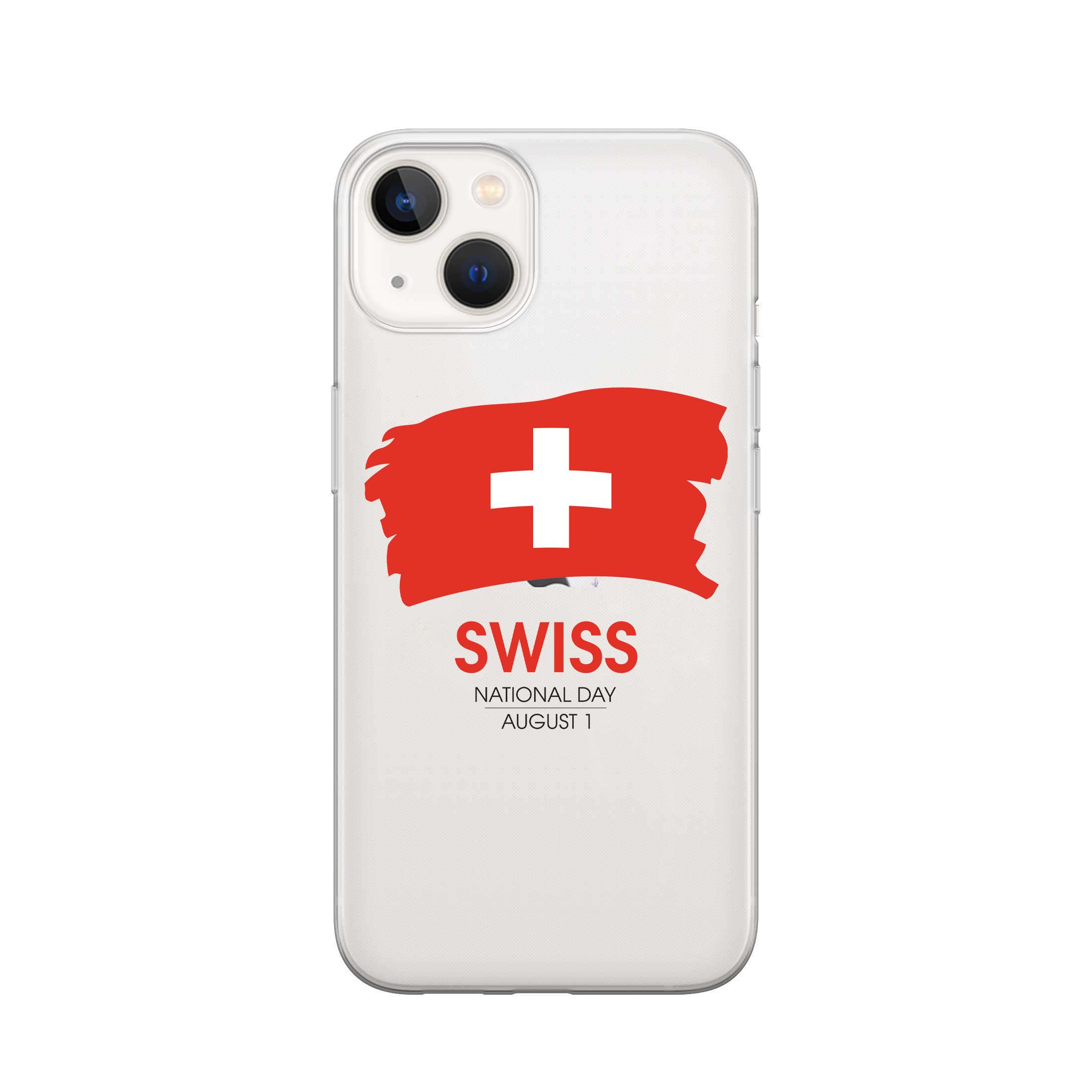 Image of Apfelkiste - iPhone 13 Mini Gummi Schutzhülle Schweizer Kreuz Nationalfeiertag - Transparent / Rot bei Apfelkiste.ch